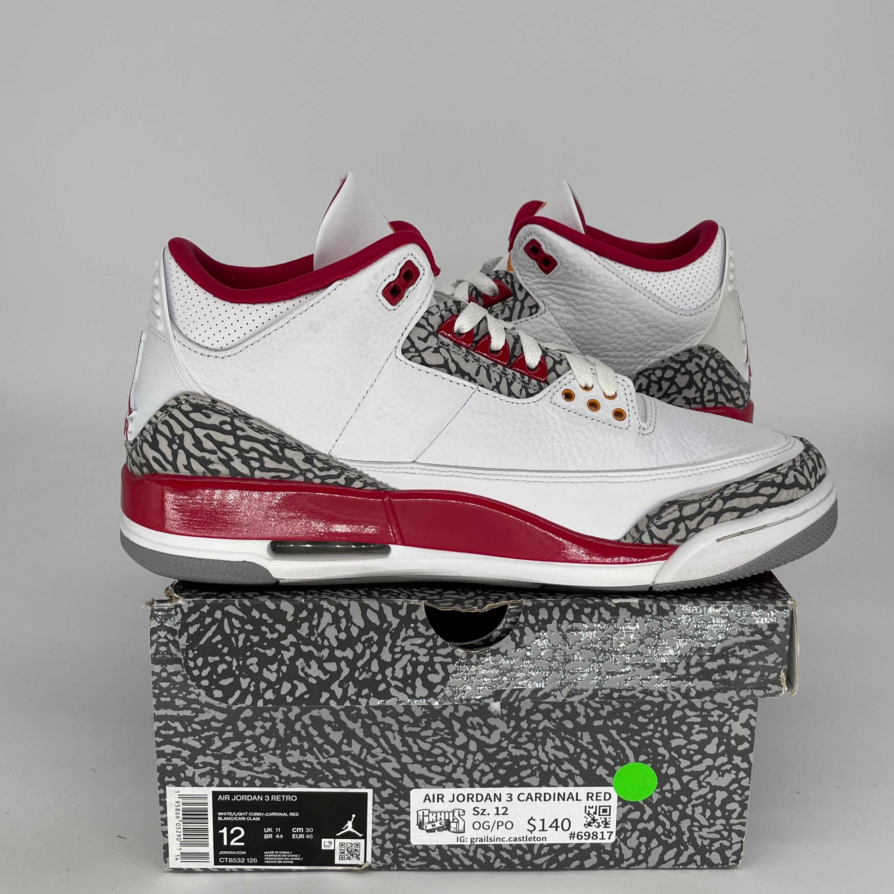AIR JORDAN 3 Cardinal Red Retro Basketball Shoes Men's Size 12 (CT8532-126) - Perfect for Streetwear & Sneaker Collection