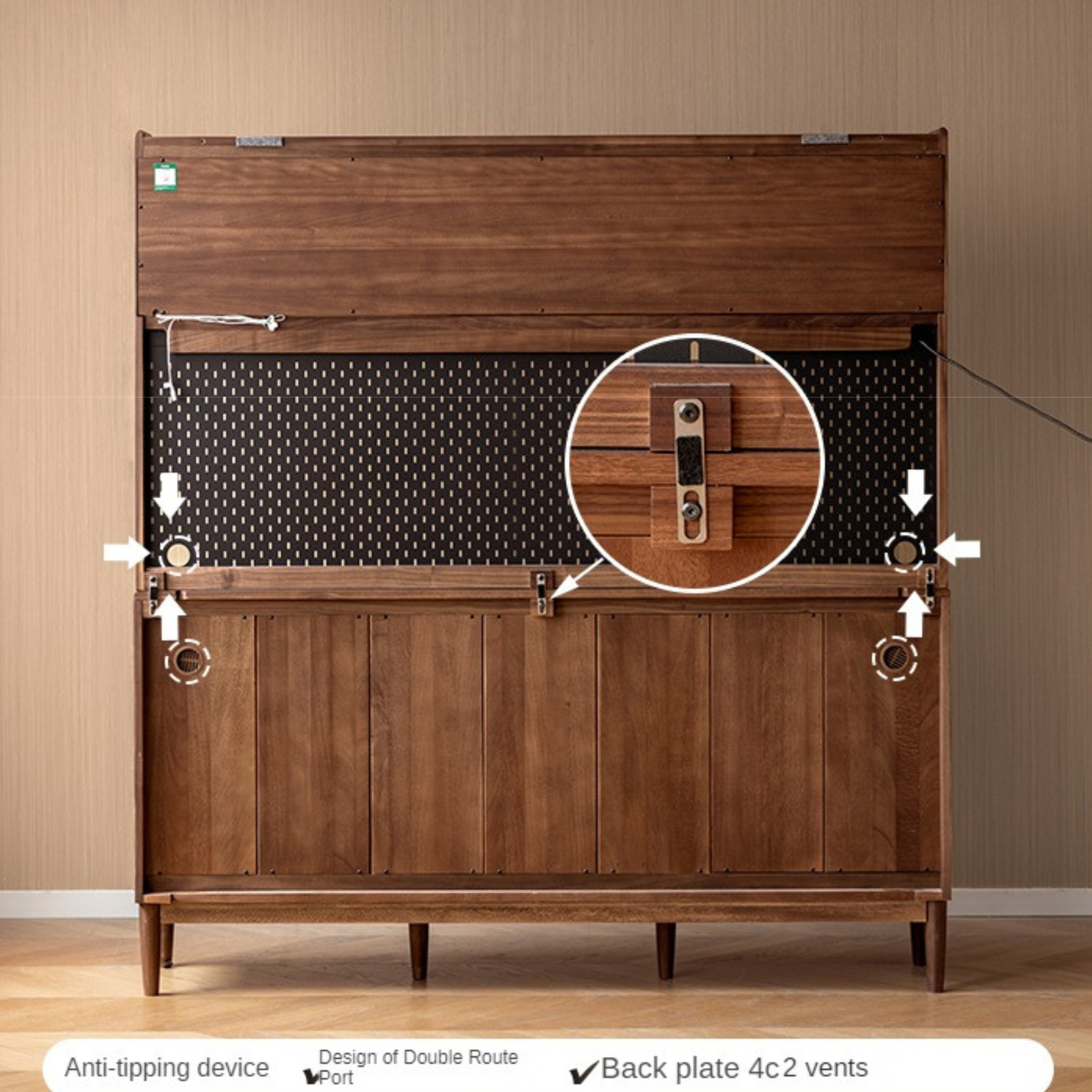 Black Walnut Solid Wood Modern Sideboard - Minimalist Buffet Cabinet for Dining Room, Living Room & Entryway Storage