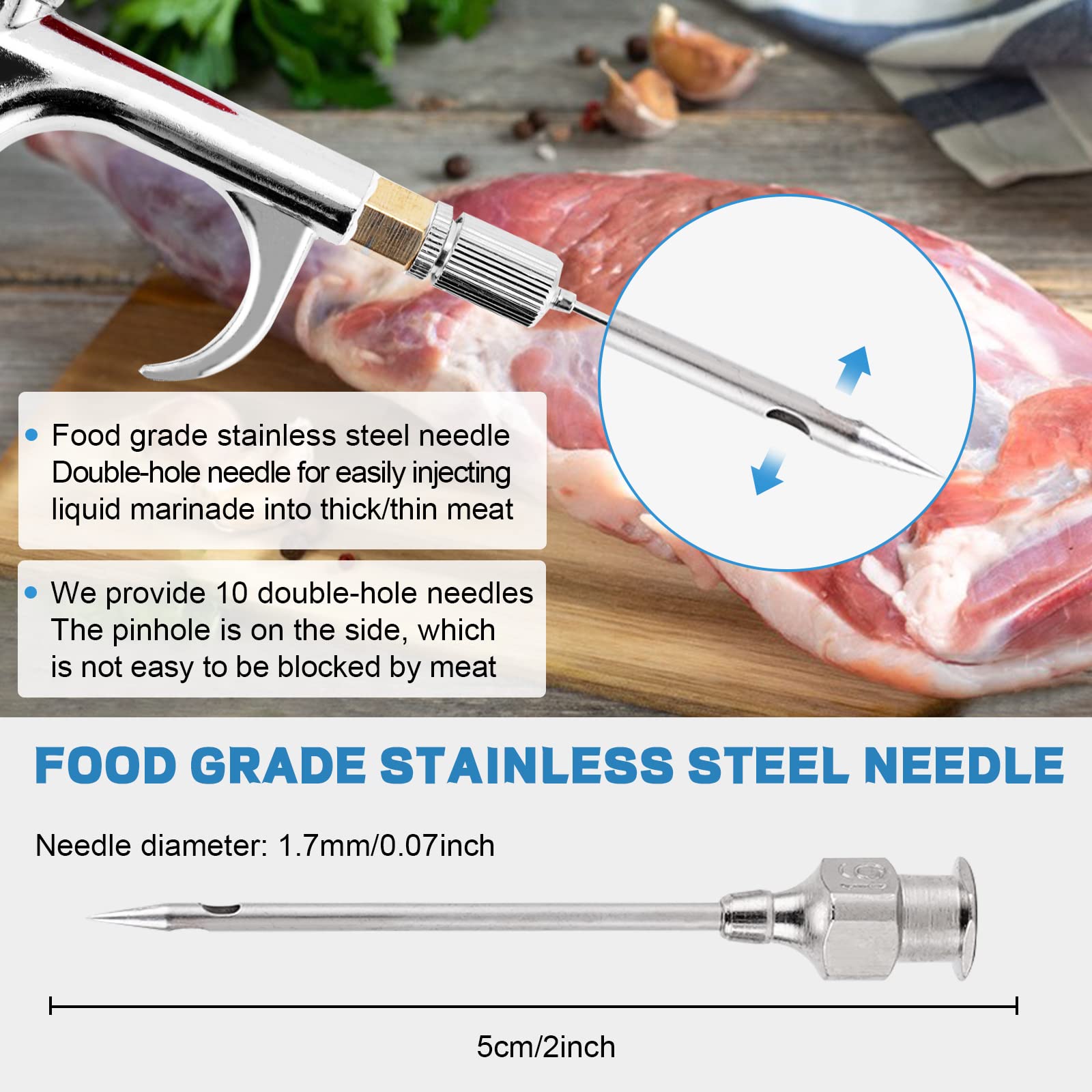 Premium Electric Meat Injector Gun Pump with Hose - 70W Stainless Steel Marinade Injector Syringe with 10 Needles for BBQ, Turkey, Pork, Beef - Perfect for Grilling, Smoking & Home Cooking (Double Gun Set)