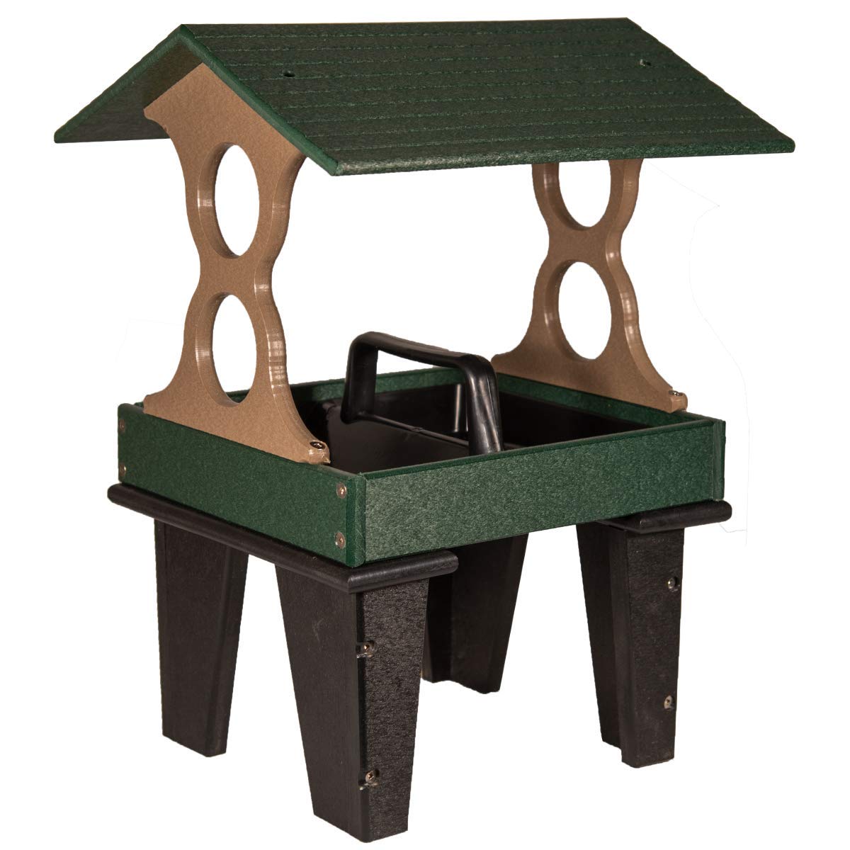 JC's Wildlife Medium Ground Fly Thru Bird Feeder - 4 Cups Capacity, Easy-Clean Covered Platform Feeder in Green & Tan - Attract Cardinals, Finches & More - Perfect for Backyards, Gardens & Bird Watching