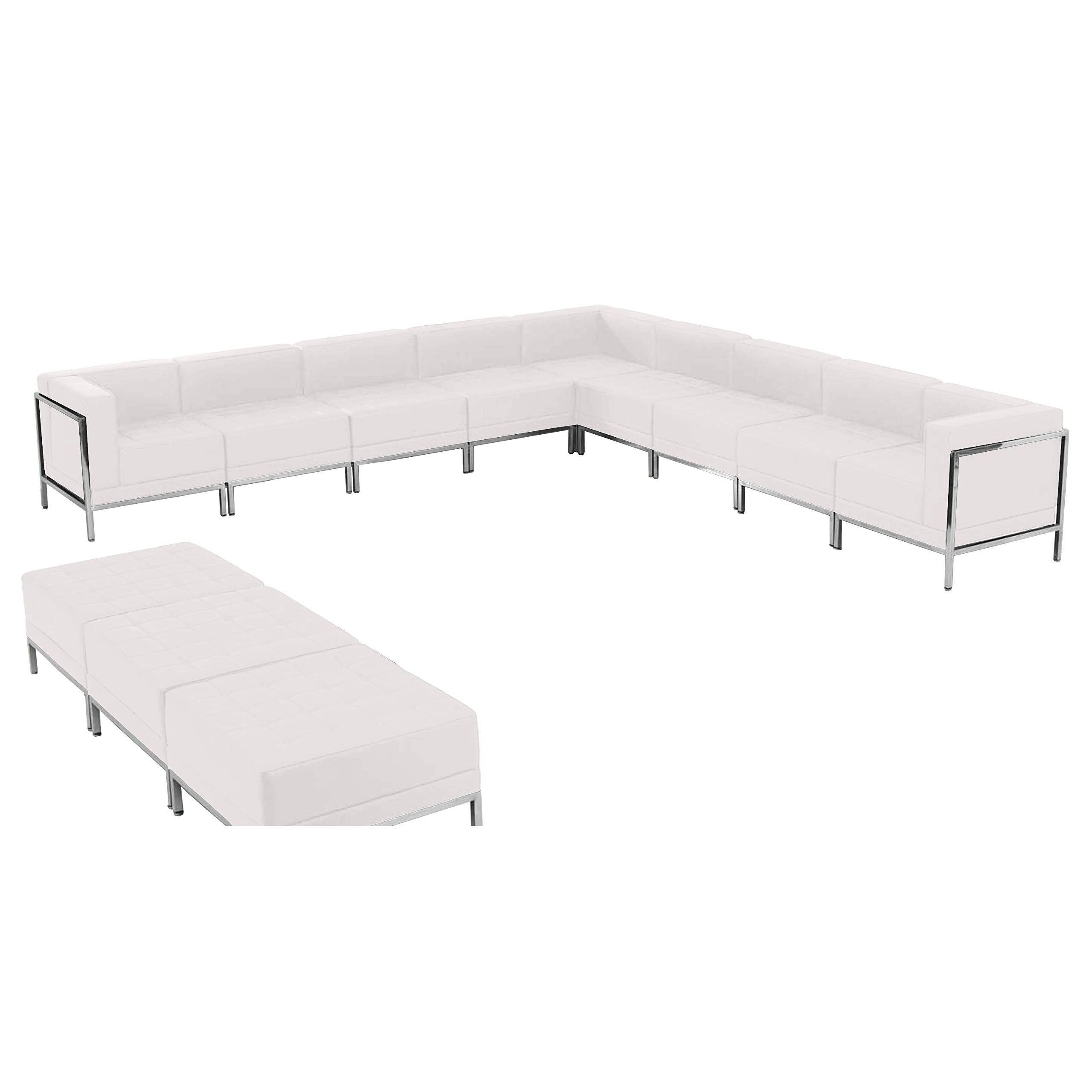 Flash Furniture HERCULES Imagination Series 12-Piece White LeatherSoft Sectional Sofa with Ottoman - Modern Living Room Set for Home Theater, Lounge & Family Gatherings