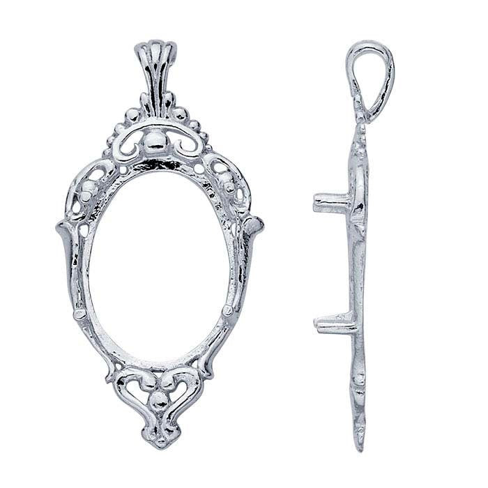 18x13mm Sterling Silver Victorian Cameo Cabochon Pendant Setting - 40x30mm Oval Cabochon Mounting for Jewelry Making & DIY Necklace Designs | Perfect for Vintage, Antique & Handmade Jewelry Creations