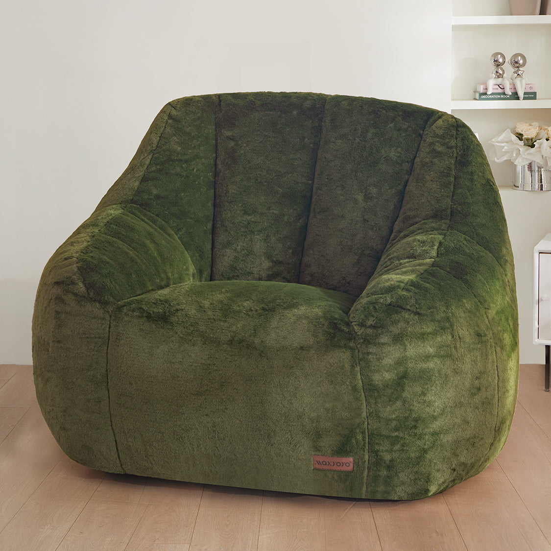 MAXYOYO Faux Fur Oversized Bean Bag Chair with High Backrest - Green Comfortable Lounge Chair for Living Room, Bedroom & Game Room Relaxation