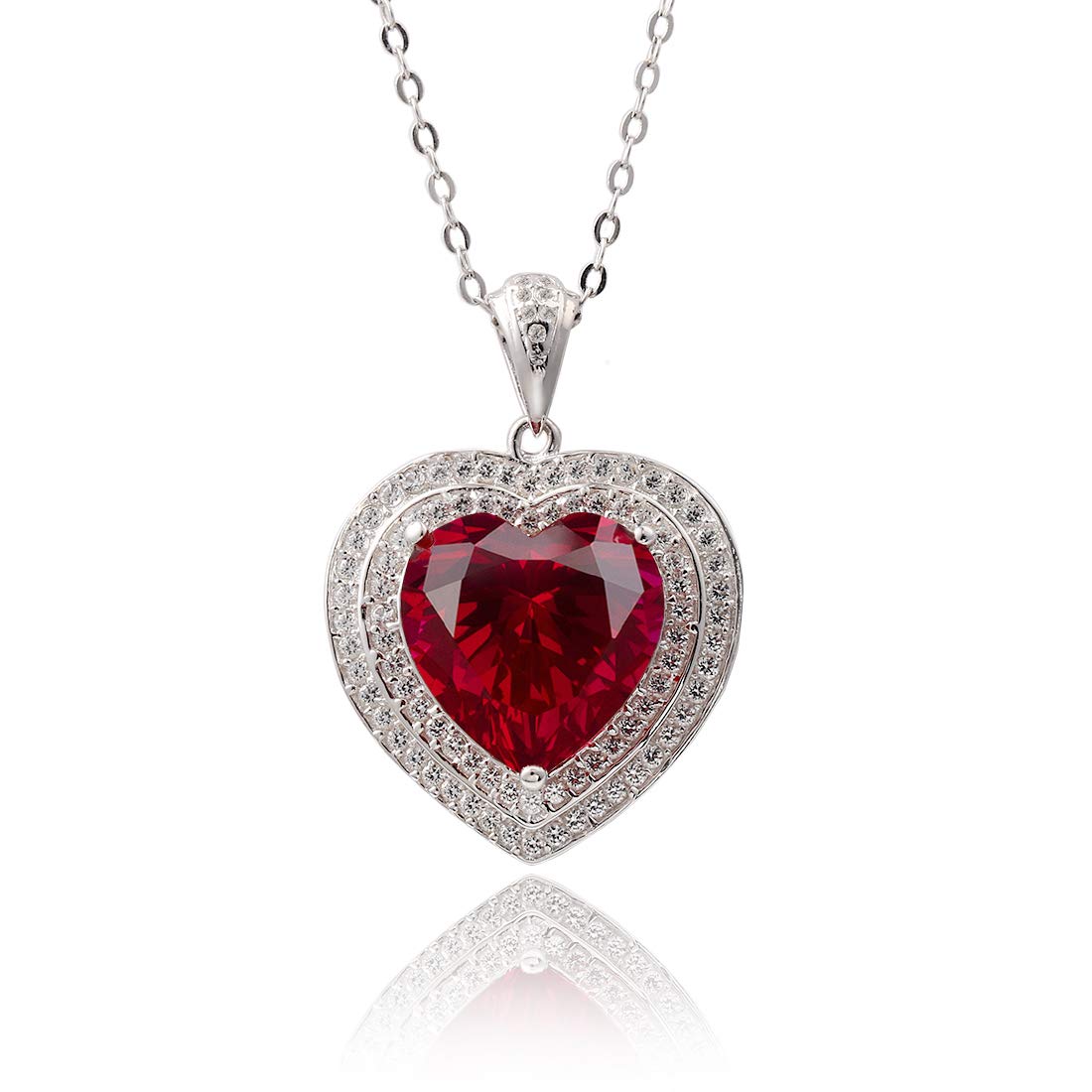 925 Sterling Silver Blue Sapphire & Red Heart Wedding Jewelry Set for Women – Necklace & Stud Earrings – Perfect for Brides, Anniversaries & Romantic Gifts