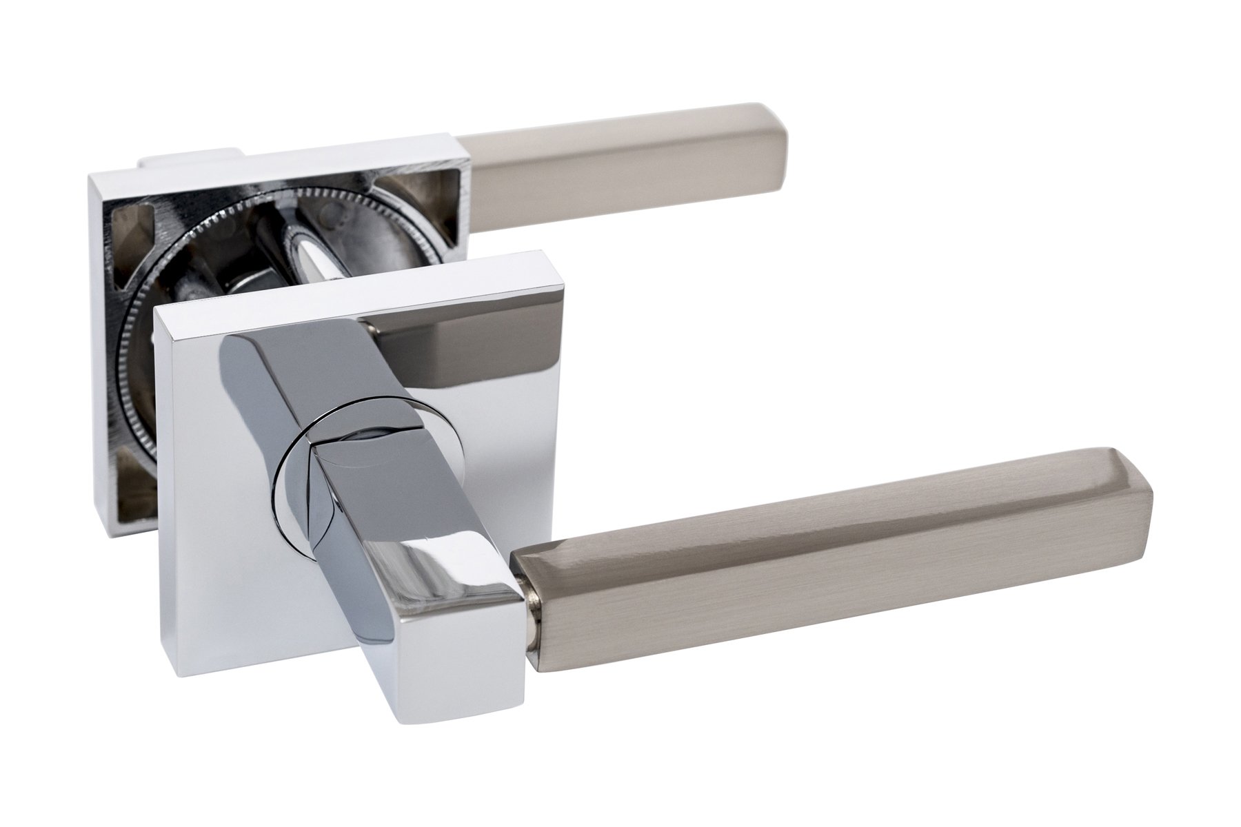 Texel Modern Two Tone Interior Door Lever - Chrome & Satin Nickel Finish - Passage, Privacy & Dummy Function - Perfect for Closet, Hallway & Bedroom Doors