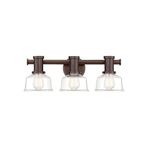 Designers Fountain 96503-SCB Carson Three Light Wall Sconce - Satin Copper Bronze Finish with Clear Glass Shade for Bedroom, Living Room, or Hallway Lighting