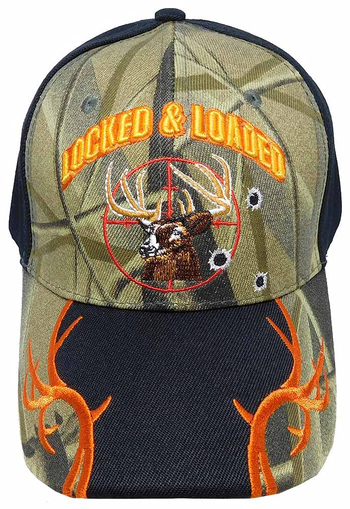 Trade Winds Locked & Loaded Deer Target Camo Baseball Cap - Adjustable 100% Acrylic Embroidered Hat with Black Bill - Perfect for Hunting, Outdoor Adventures & Casual Wear