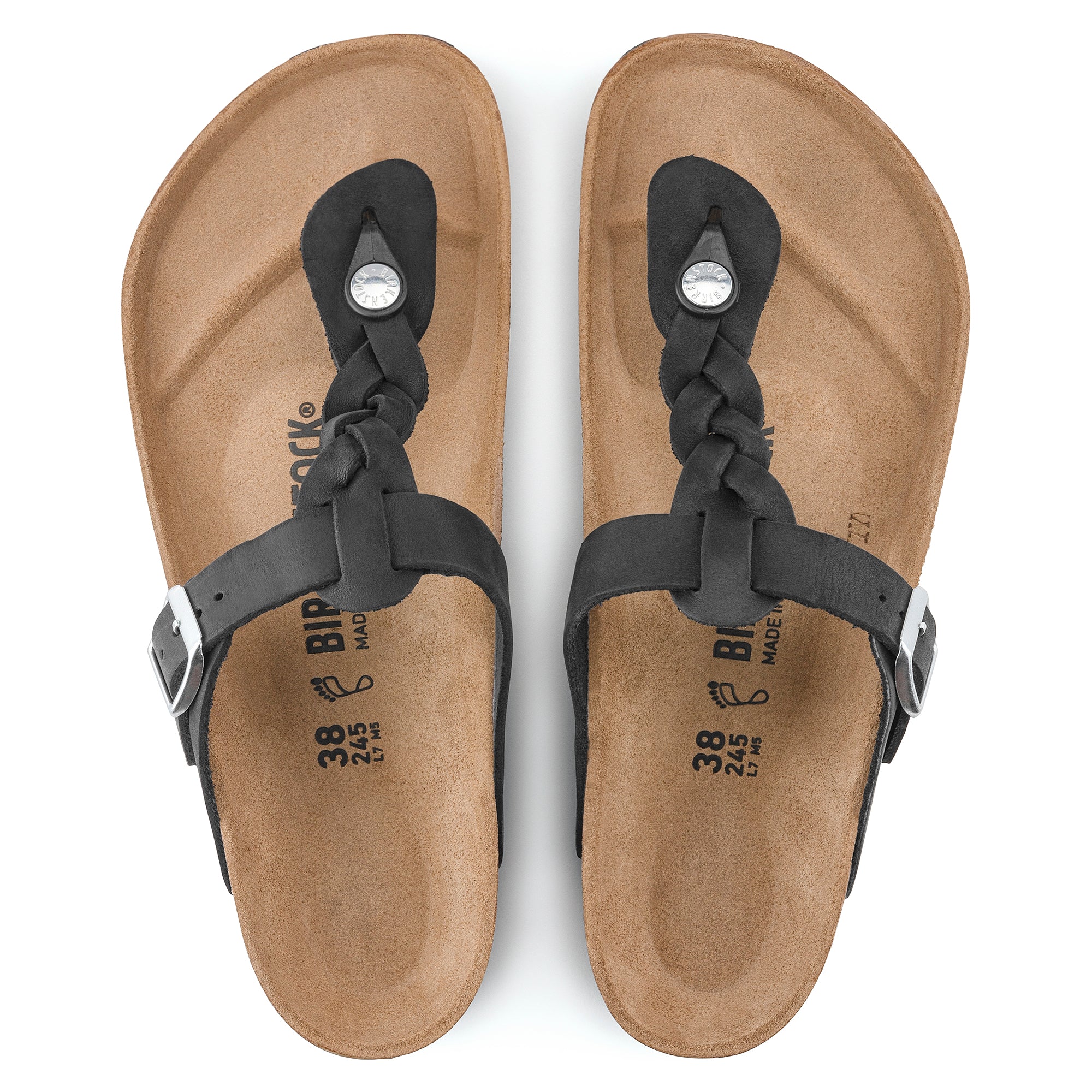 Birkenstock Gizeh Braid Oiled Leather Sandals for Women - Black Comfortable Footbed Sandals | Perfect for Summer, Beach, and Casual Outings