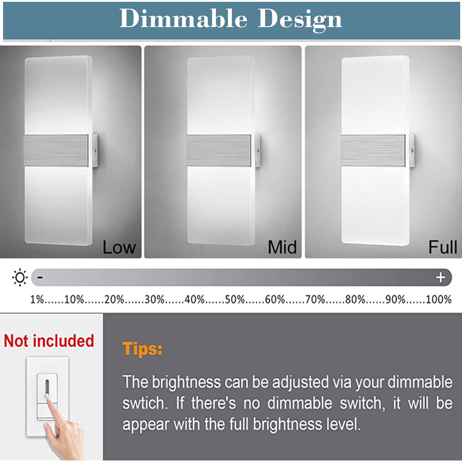 Lightess Modern Dimmable 12W LED Wall Sconce - Up/Down Acrylic Wall Light for Hallway, Bedroom & Corridor - Cool White (HS521-1) - Perfect for Ambient Lighting in Living Rooms and Entryways