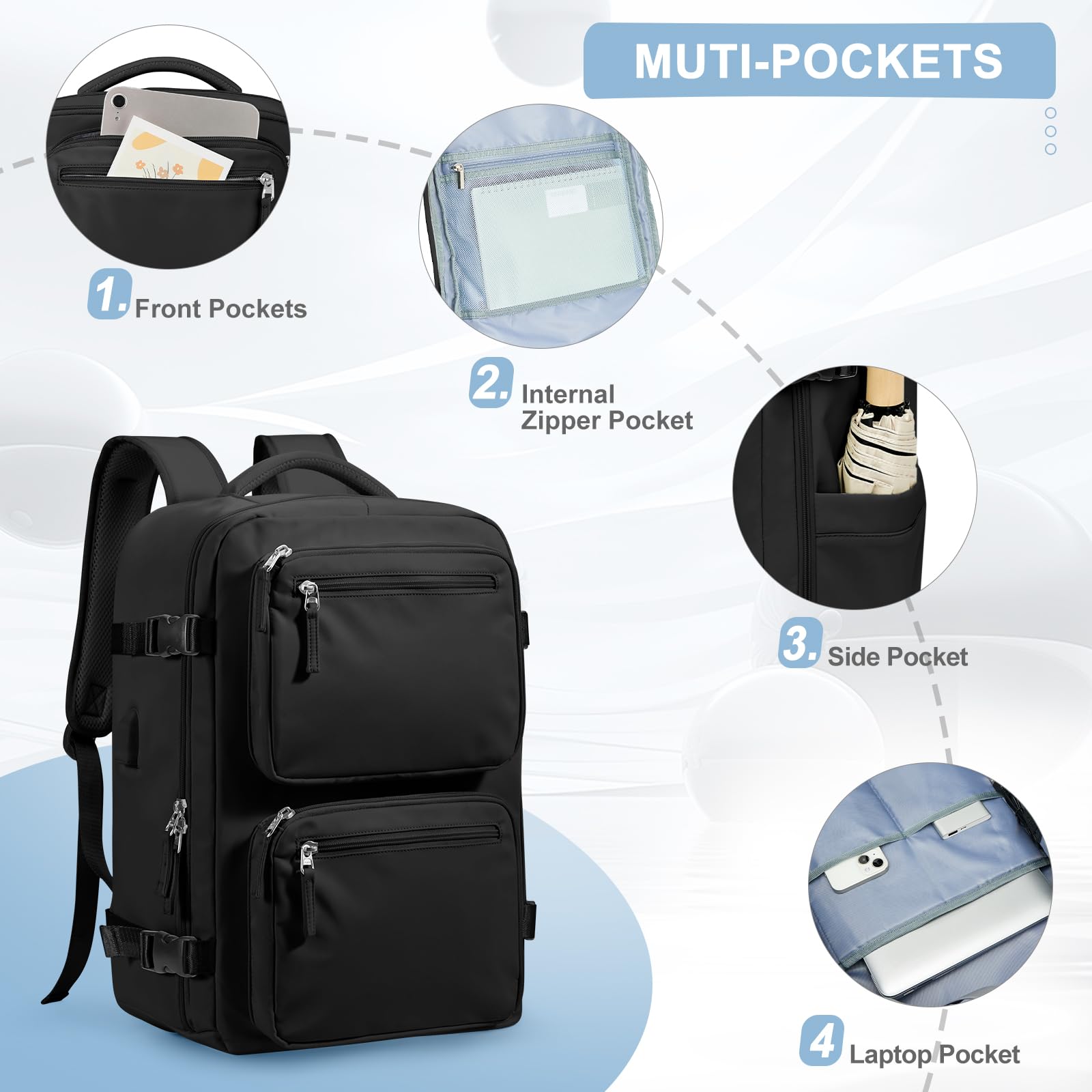 Large Travel Backpack for Men & Women - Flight Approved Carry-On Backpack with Waterproof Design - Perfect for Air Travel, Hiking, Commuting & TikTok Adventures