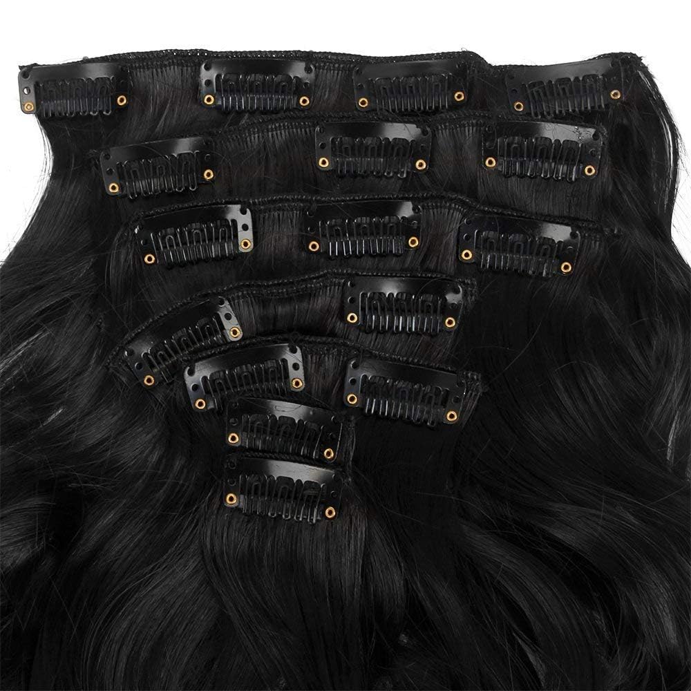 Foreign Holics 24-26 Inch 14 Clips Synthetic Wavy/Curly Hair Extensions for Women - Dark Brown Clip-in Human Hair Wig for Volume & Length - Perfect for Parties, Weddings & Daily Styling