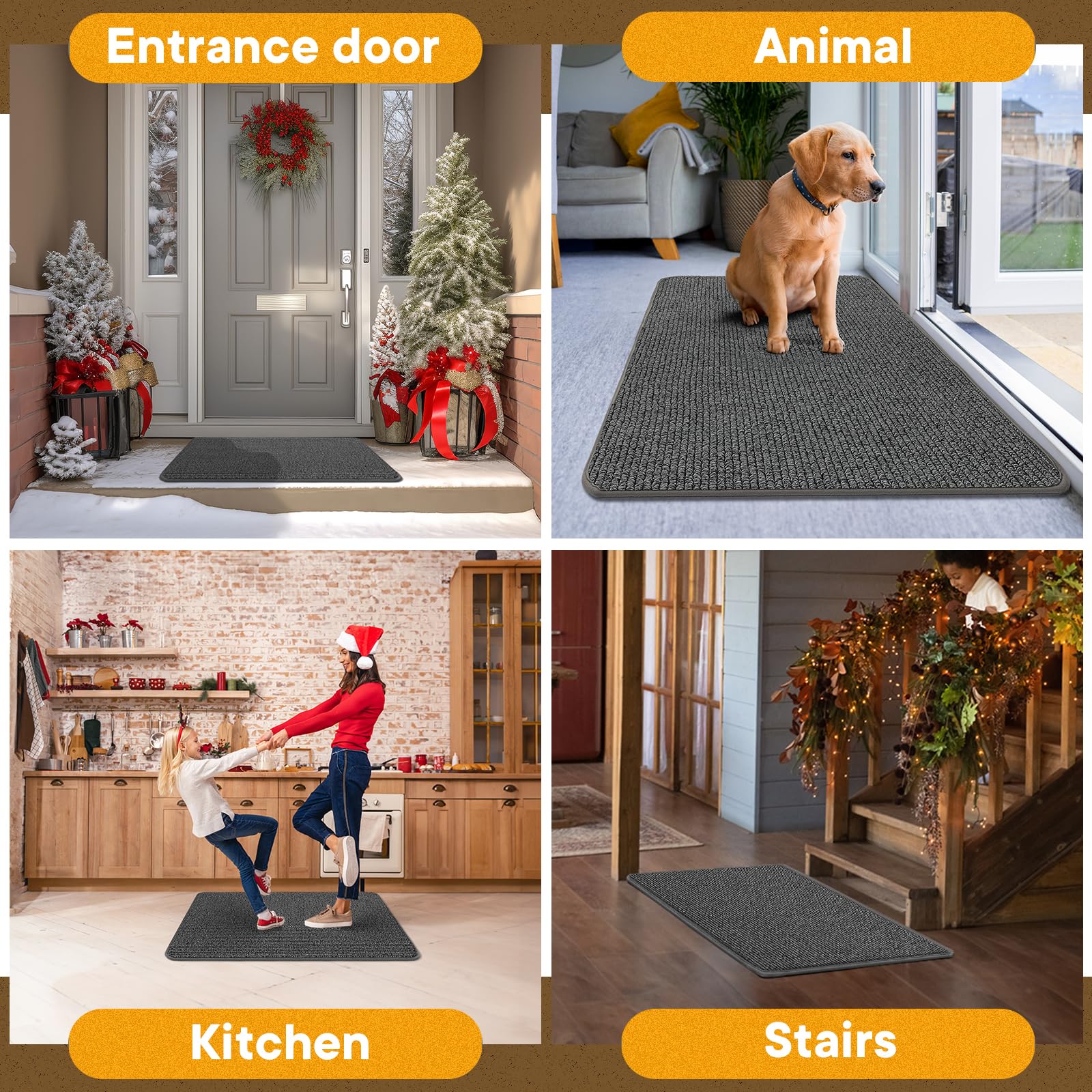 Non-Slip Absorbent Waterproof Front Door Mat with TPR Backing - Durable Indoor/Outdoor Entryway Rug for Home & Office - Machine Washable Easy Clean Doormat 30x18 Inches Grey - Perfect for High Traffic Areas, Mudrooms & Patios