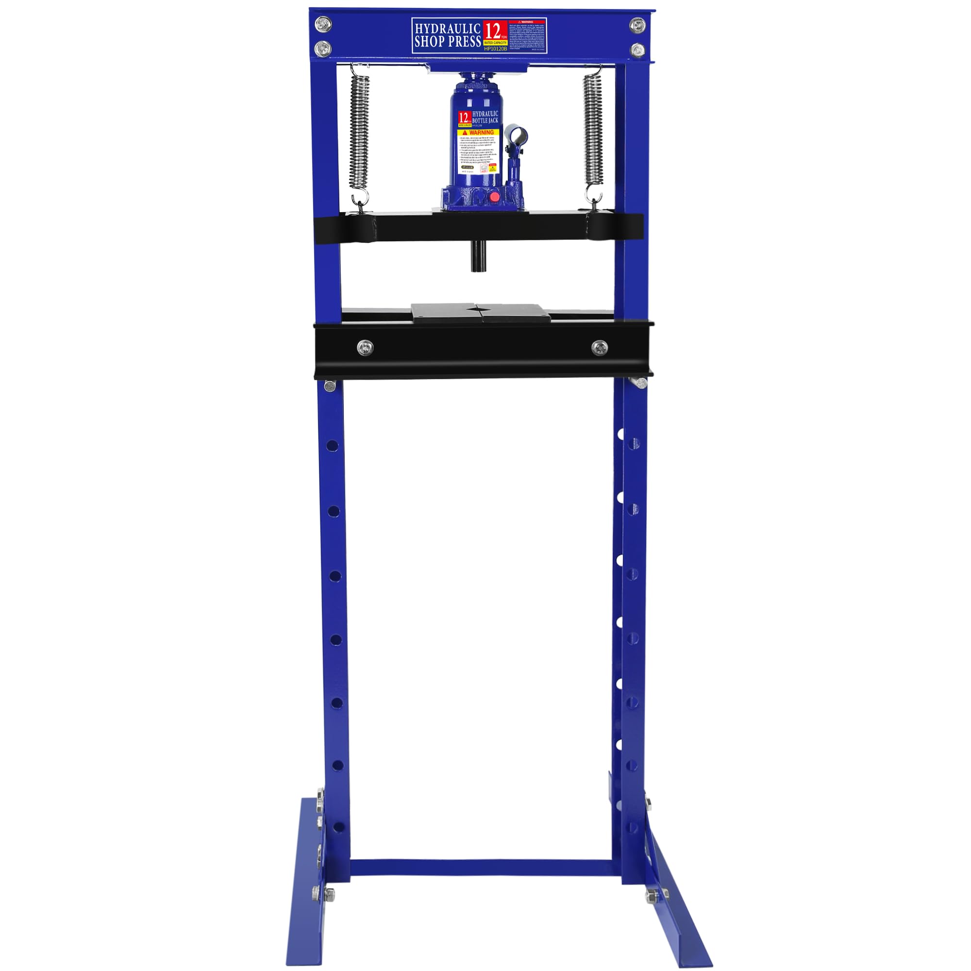 12-Ton Hydraulic Shop Press with Press Plates - Heavy Duty H-Frame Garage Press with Adjustable Work Table (Blue) - Ideal for Auto Repair, Metalworking & Industrial Applications