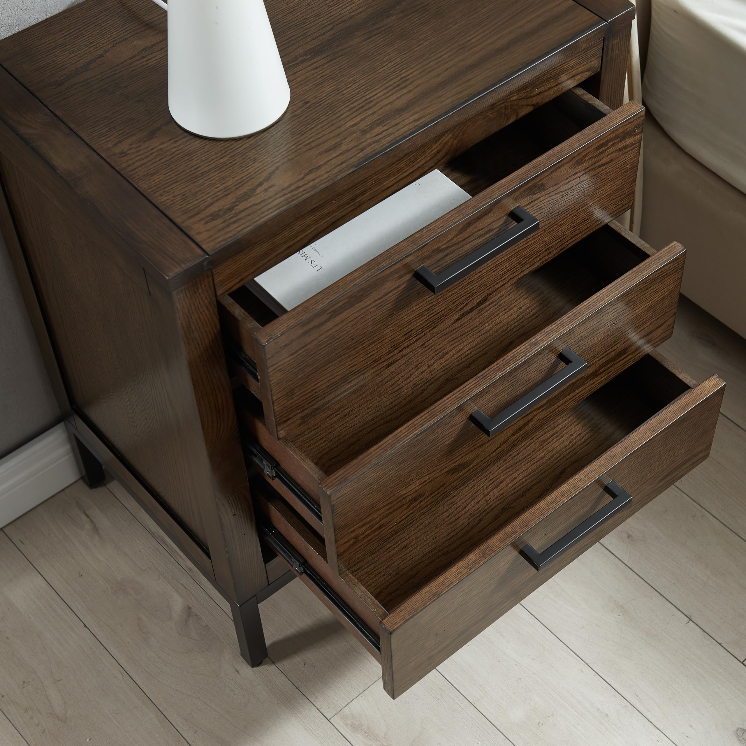 Rustic Modern Nightstand with Drawer & USB-C Fast Charging - Solid Wood Side Table for Bedroom, Living Room & Office - Distressed Riverstone Finish - Perfect for Charging Devices, Storing Essentials & Adding Farmhouse Style to Your Space