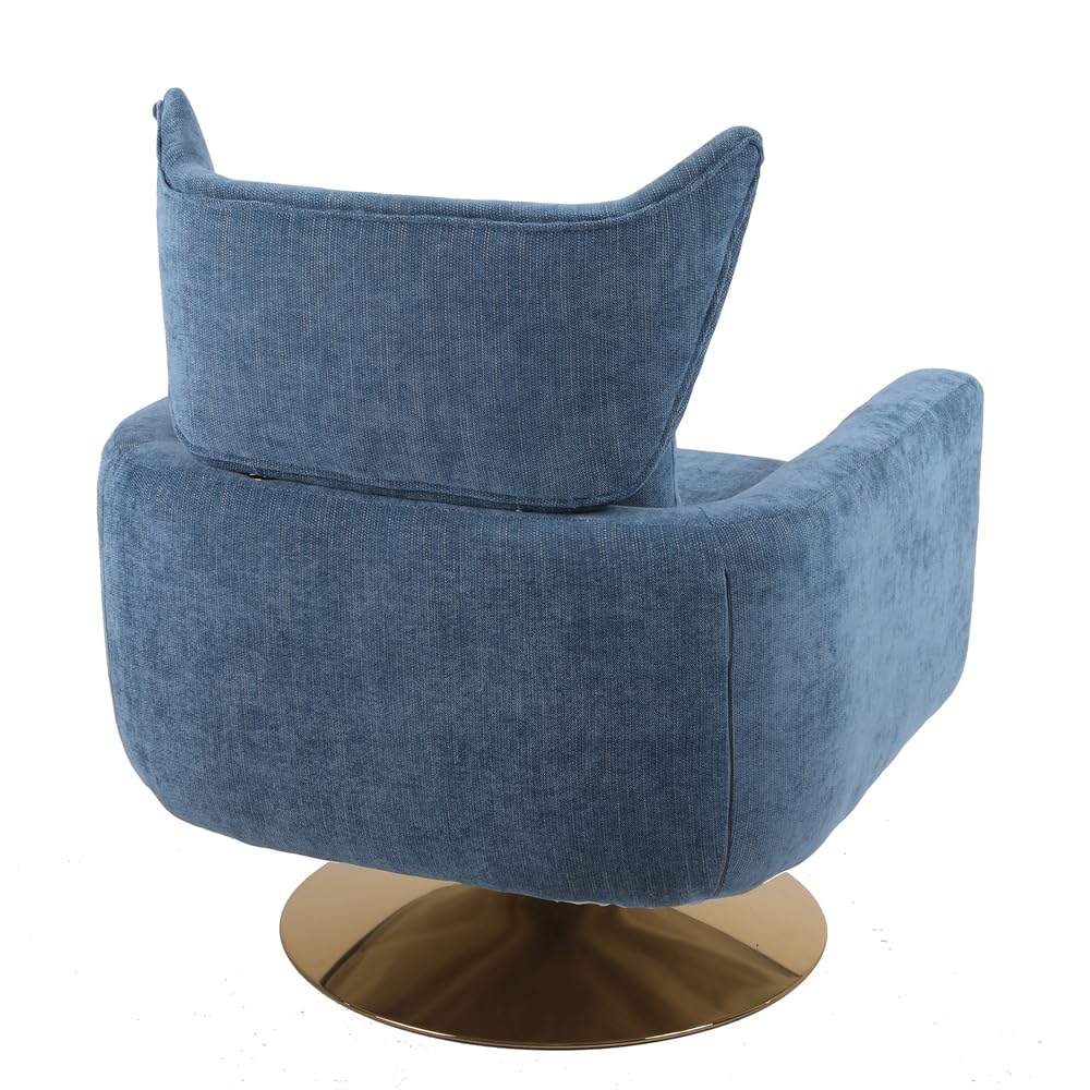 Modern Swivel Accent Chair with Pillow & Cushion - Ergonomic Linen Lounge Chair with Headrest & Curved Armrests - Comfortable Living Room & Bedroom Seating for Relaxing, Reading & Entertaining (Blue)