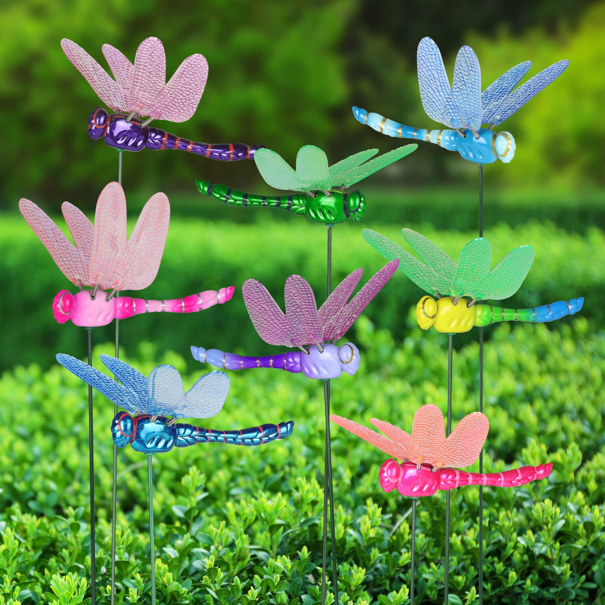 Exhart Garden Stake Set of 6 - Dragonfly Wind Spinners Outdoor Decor, 6 x 4 x 15.5 Inch Metal Yard Art for Garden, Patio, Lawn - Perfect for Backyard, Flower Beds & Landscape Decoration