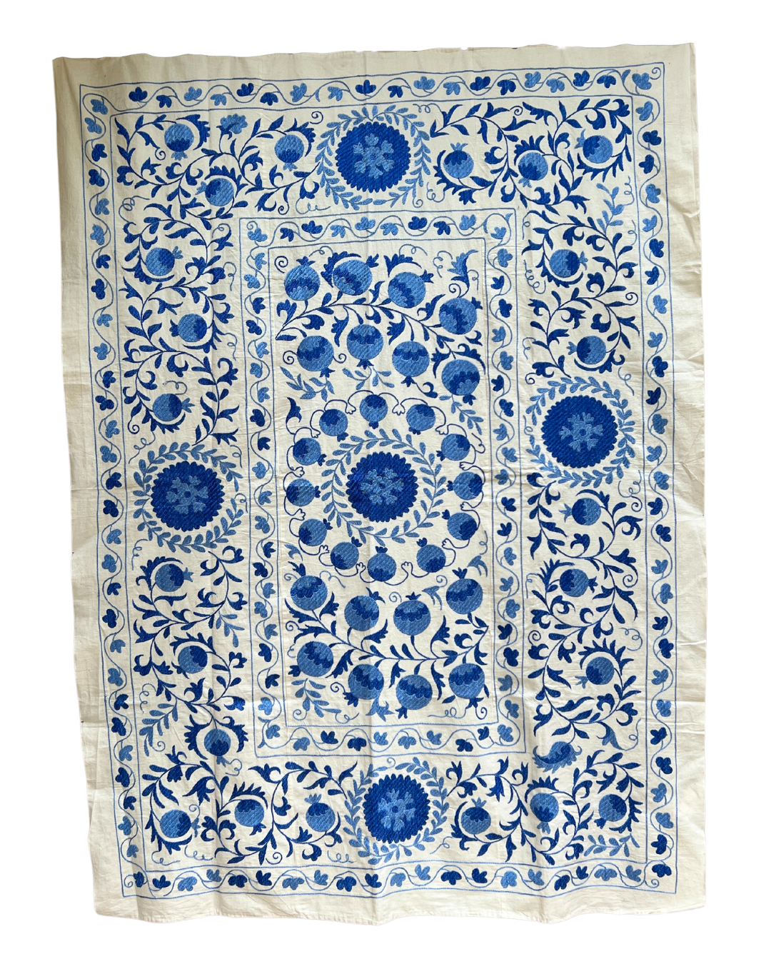 Suzani No. 166 Handmade Embroidered Cotton Throw Pillow Cover - Boho Chic Home Decor for Living Room, Bedroom & Sofa