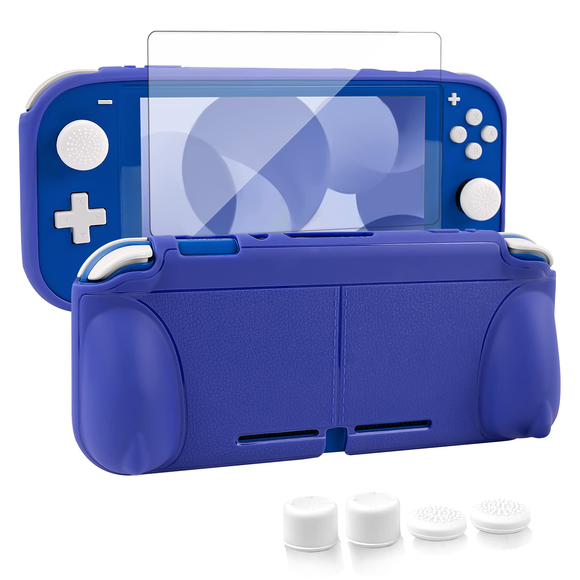 Nintendo Switch Lite Protective Case - Soft Grip TPU Cover with Ergonomic Handles & 4 Thumb Stick Caps | Self-Standing Design | Perfect for Gaming On-The-Go (Blue)