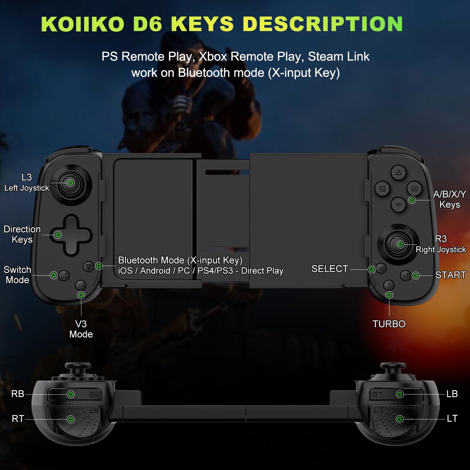 Wireless Koiiko Game Controller for iPhone, Android, PC & Switch - Play COD, Genshin Impact, Diablo on PS5/PS4/Xbox/PC with Turbo, 6-Axis Gyro & Dual Motors - Perfect for Cloud Gaming & Live Streaming