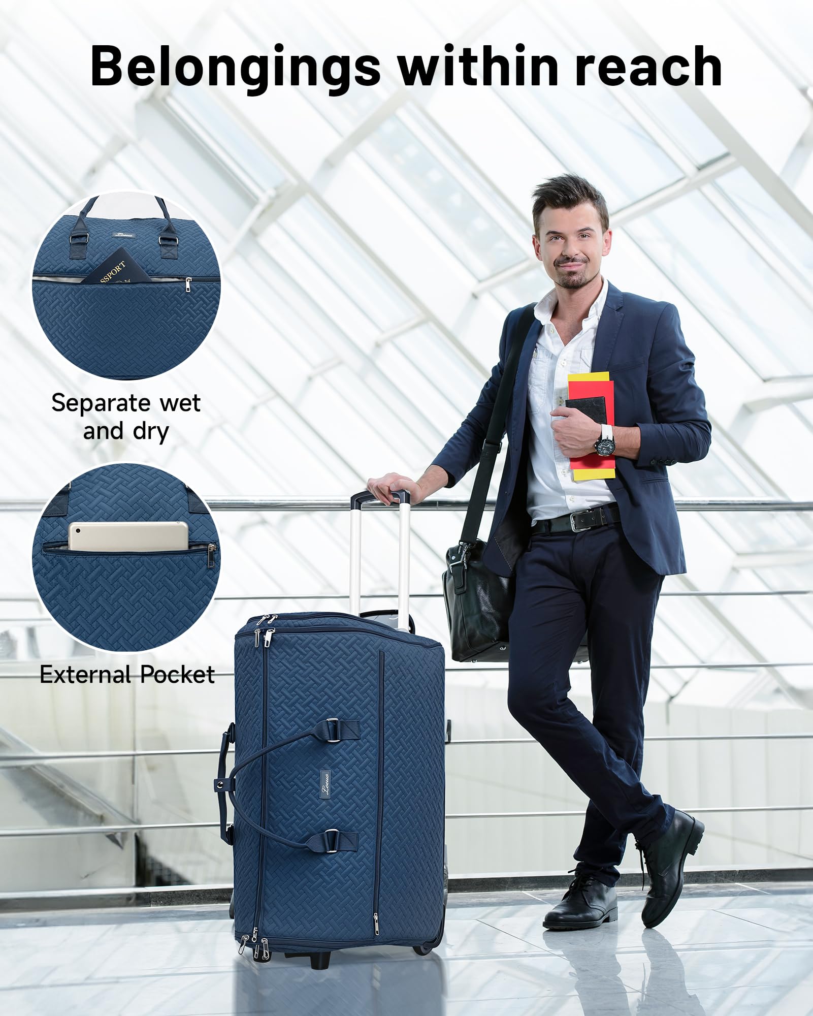 93L Wheeled Carry-On Duffle Garment Bag - Waterproof Rolling Suitcase with Shoe Compartment for Men & Women | Perfect for Business Travel, Weekend Getaways & Airplane Trips