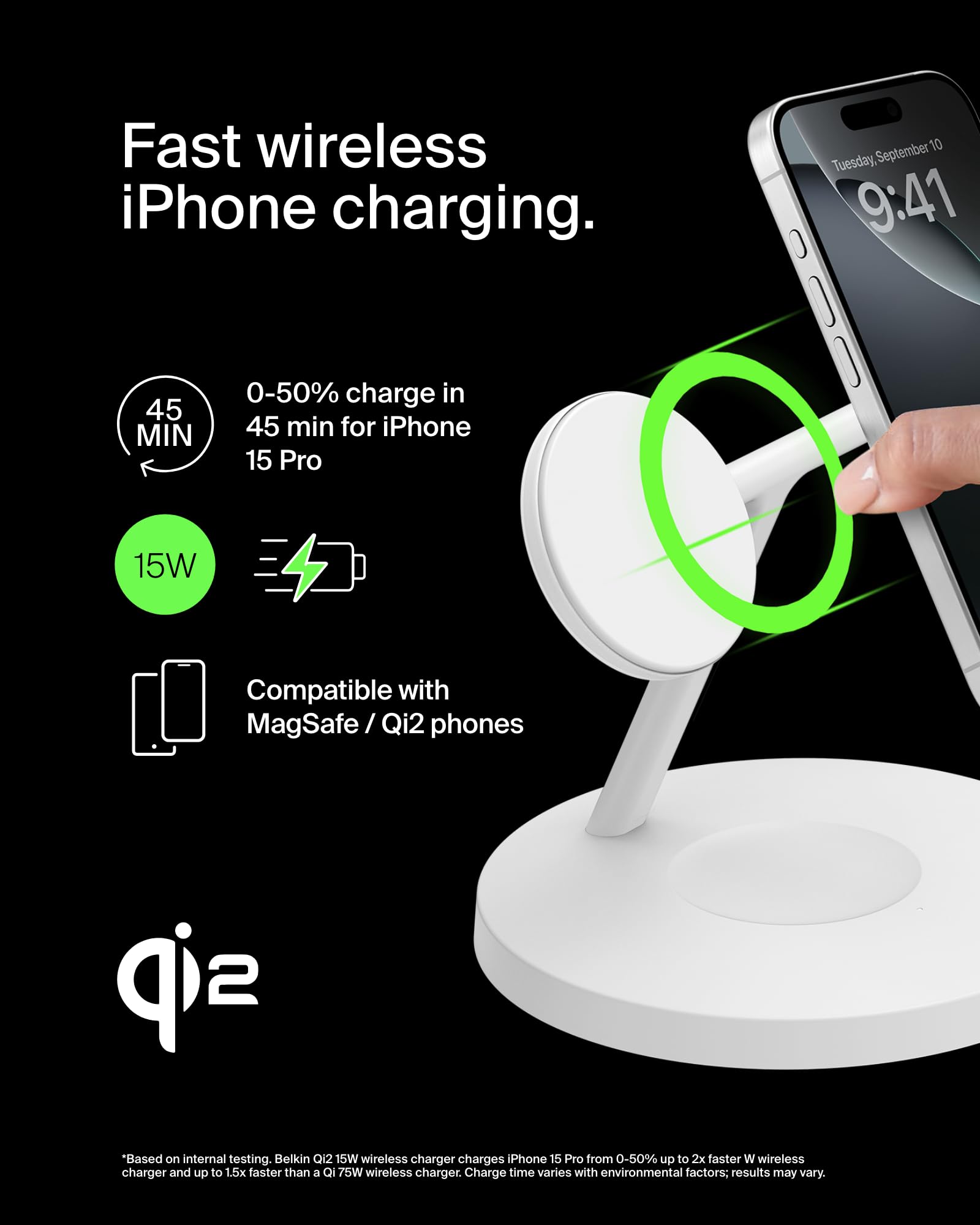 Belkin 3-in-1 MagSafe-Compatible Wireless Charging Station - Qi2-Certified 15W Fast Charger for iPhone 16 Series, Apple Watch & AirPods with Non-Slip Base - Includes 40W Power Adapter (White) | Perfect for Bedside, Office Desk & Travel Charging