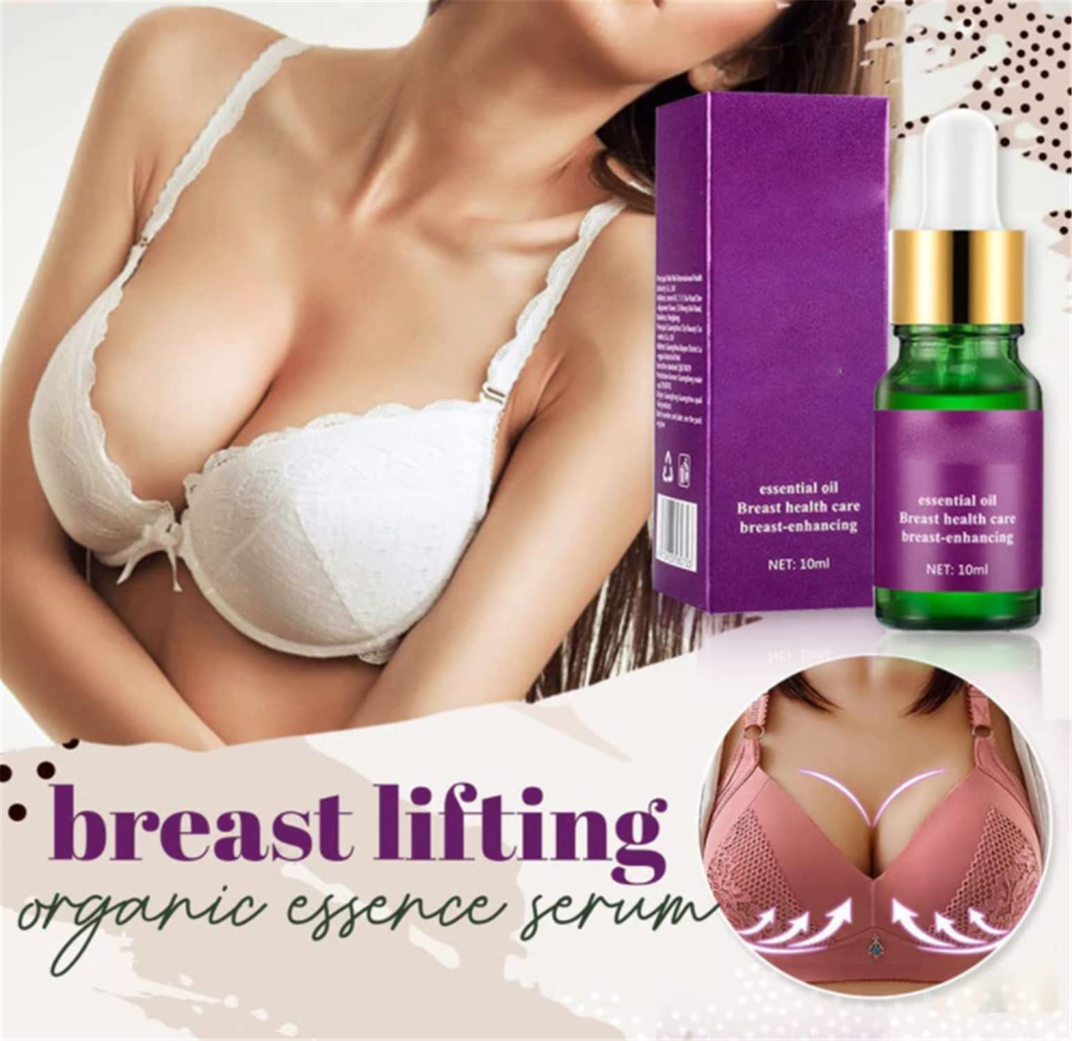 **Lift & Firm Bust Essential Oil - Natural Breast Lifting & Plumping Serum, Organic Enlargement Massage Oil for Firming & Nourishing (3 Pack) - Perfect for Postpartum Care & Body Confidence Boost**