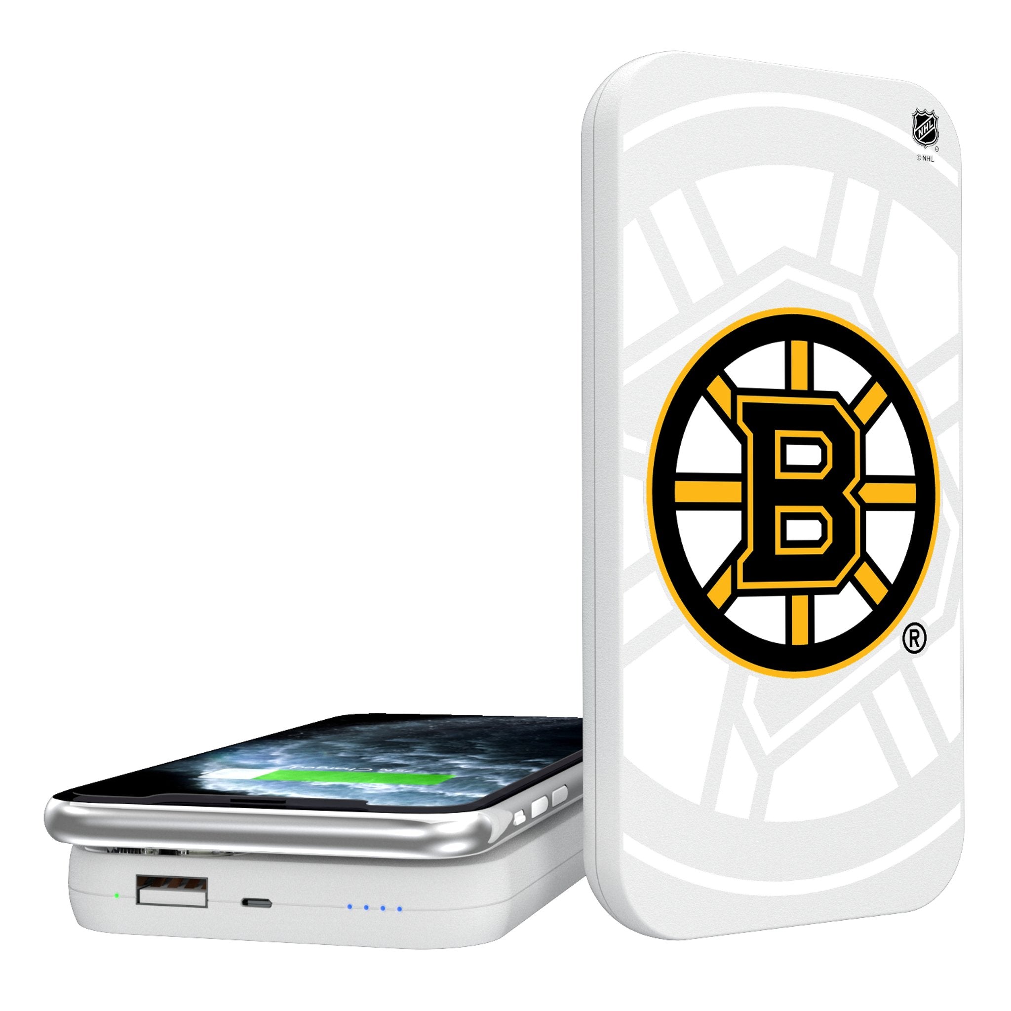 Boston Bruins Monocolor Tilt 5000mAh Portable Wireless Charger - Fast Charging Power Bank for iPhone, Android - Perfect for Travel, Office & Home Use