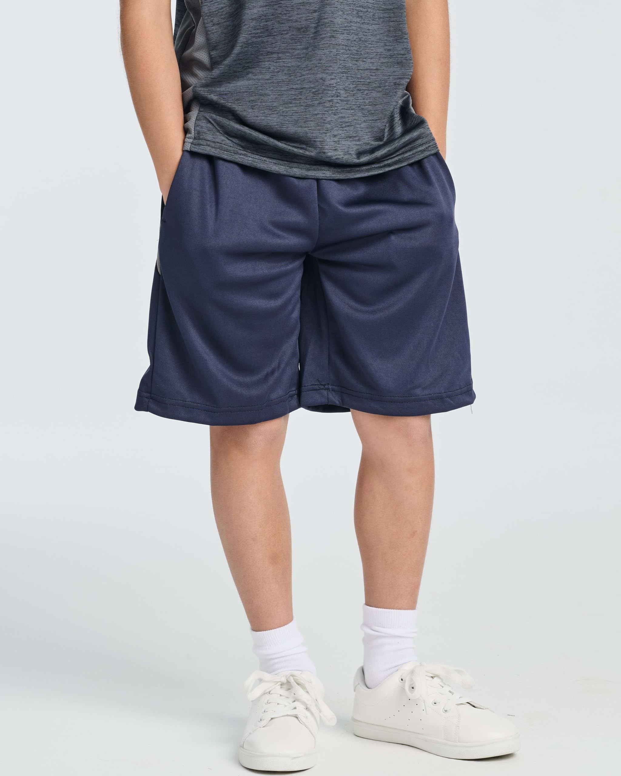Real Essentials 5-Pack Boys' Athletic Basketball Shorts with Pockets - Breathable Quick-Dry Youth Sports Shorts for Ages 4-18 - Perfect for Basketball, Gym, Running & Casual Wear
