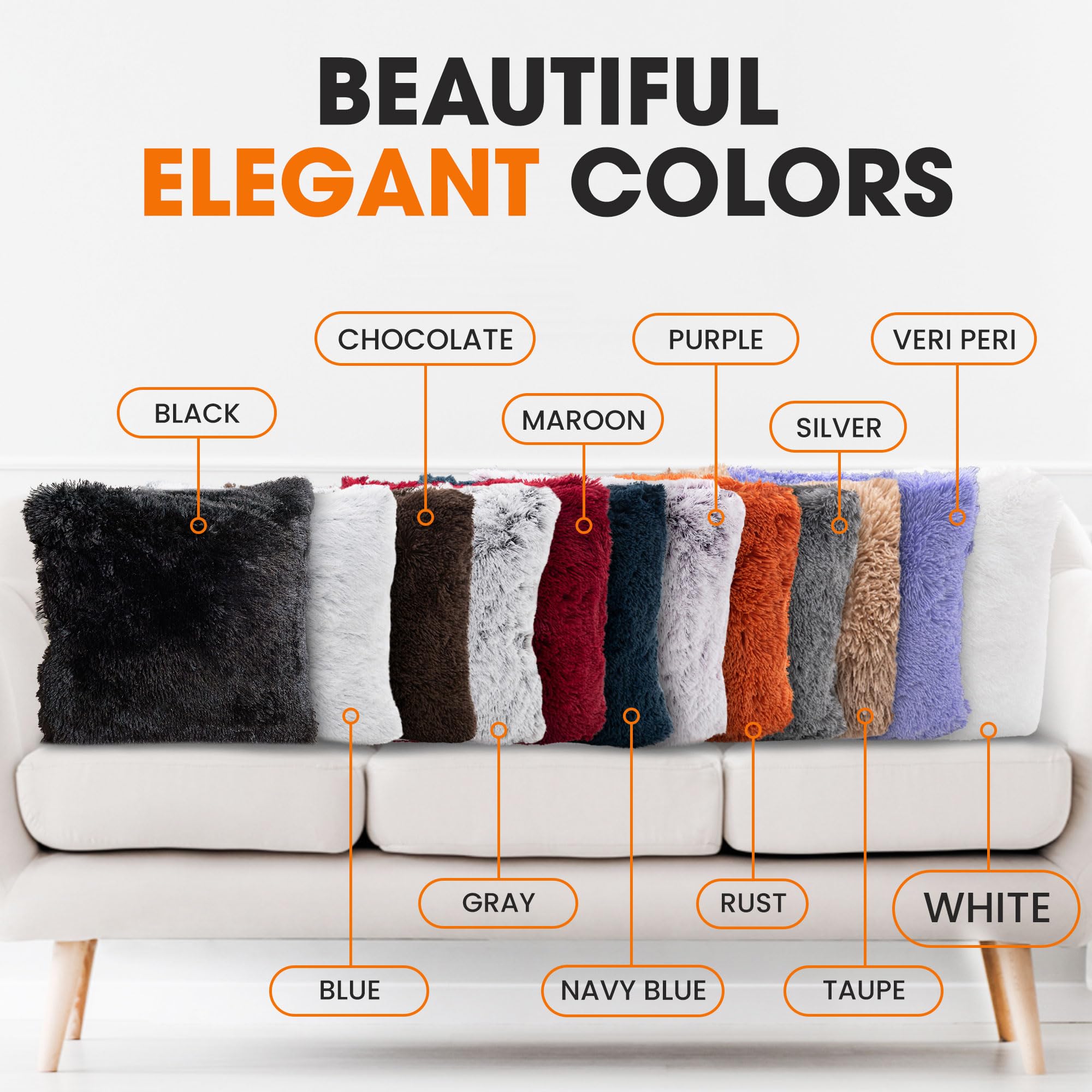 Soft Shaggy Faux Fur Throw Pillows Set of 2 (20x20 Inches) - Cozy Long Hair Decorative Cushions with Inserts for Sofa, Bed & Home Decor - Perfect for Living Room, Bedroom & Dorm - White