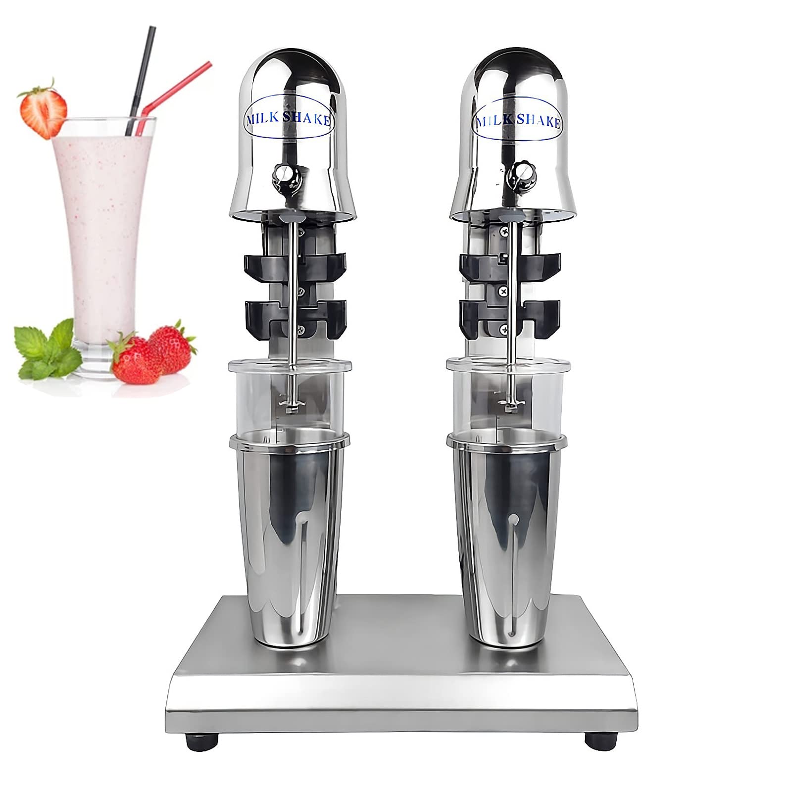 TECHTONGDA Commercial & Home Electric Milkshake Maker - 110V Double Head Drink Mixer, Ice Cream Blender with 2 Speed Settings & 4 Cups - Perfect for Smoothies, Shakes, Frozen Desserts in Restaurants, Cafes & Home Kitchens