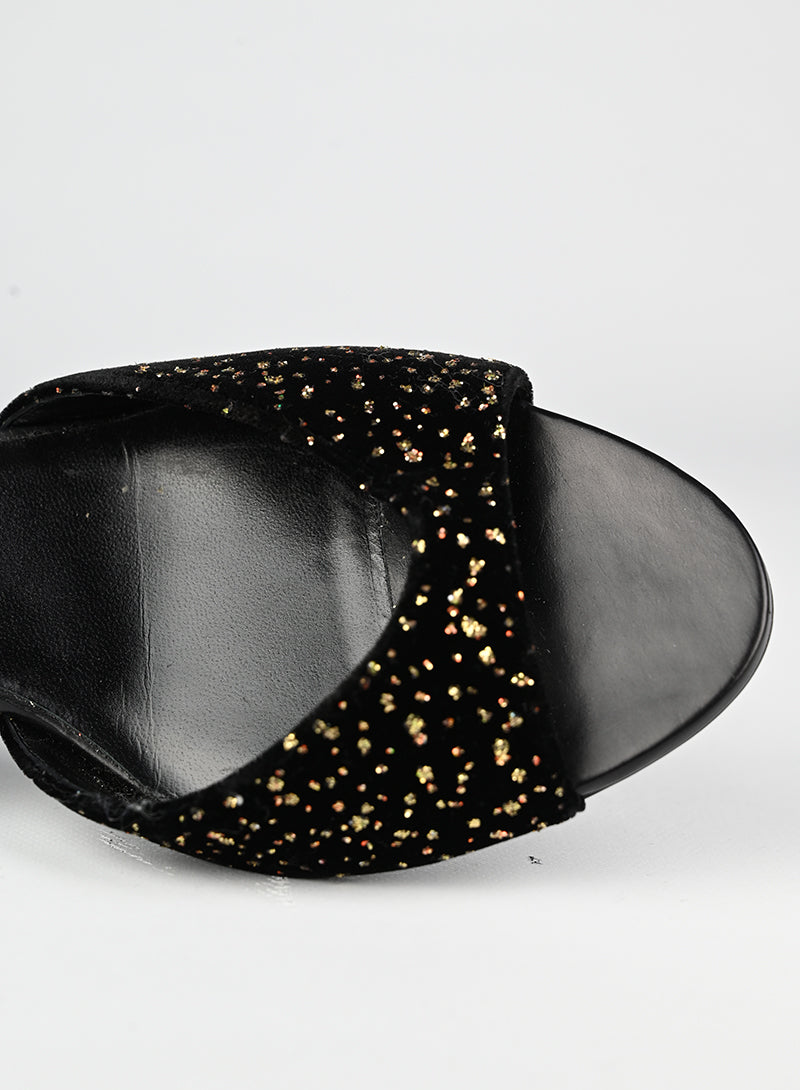 Celine Black Velvet Sandals Size 37.5 - Elegant Women's Dress Sandals for Parties, Weddings & Evening Events