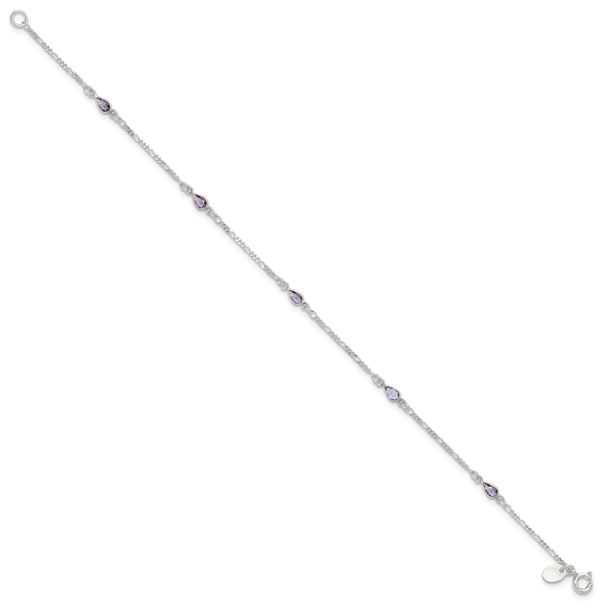 925 Sterling Silver Purple Glass Ankle Bracelet for Women - Elegant Summer Beach Jewelry Gift | Perfect for Vacations, Weddings & Boho Fashion