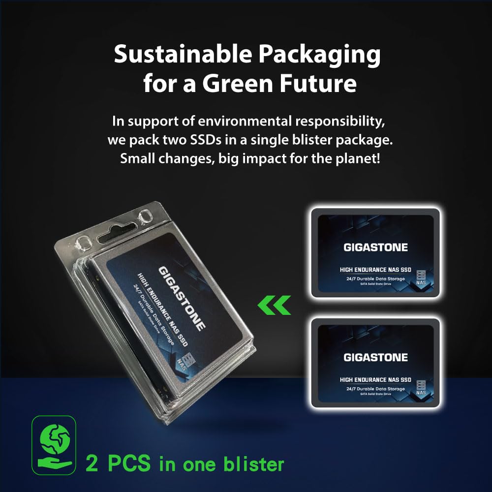 Gigastone 512GB NAS SSD Drive (2-Pack) - High Endurance TLC RAID Storage for 24/7 Operation | 2.5