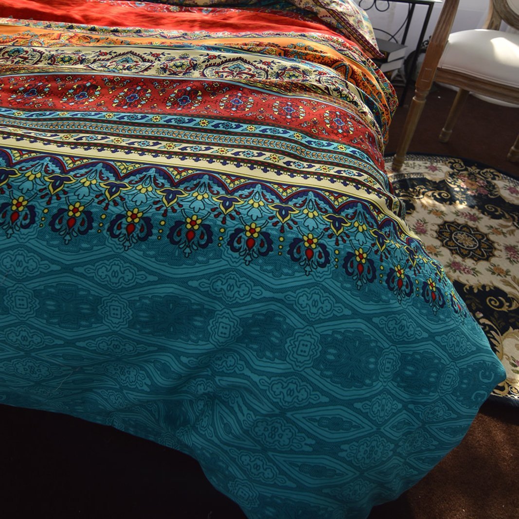 LELVA Boho Duvet Cover King - Bohemian Striped Bedding Set 4pcs for Stylish Bedroom Decor