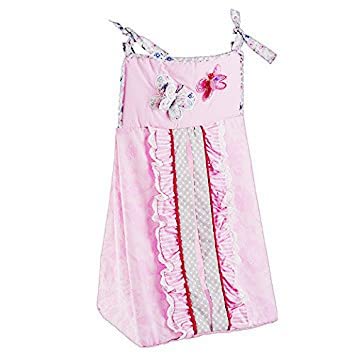 4-Piece Cotton Embroidery 3D Butterfly Nursery Crib Bedding Set for Baby Girls - Pink Floral Butterfly Design with 1 Quilt, 1 Fitted Sheet, 1 Changing Pad Cover & 1 Diaper Organizer | Perfect for Newborn Nursery Decor, Baby Shower Gifts and Cozy Sleeping