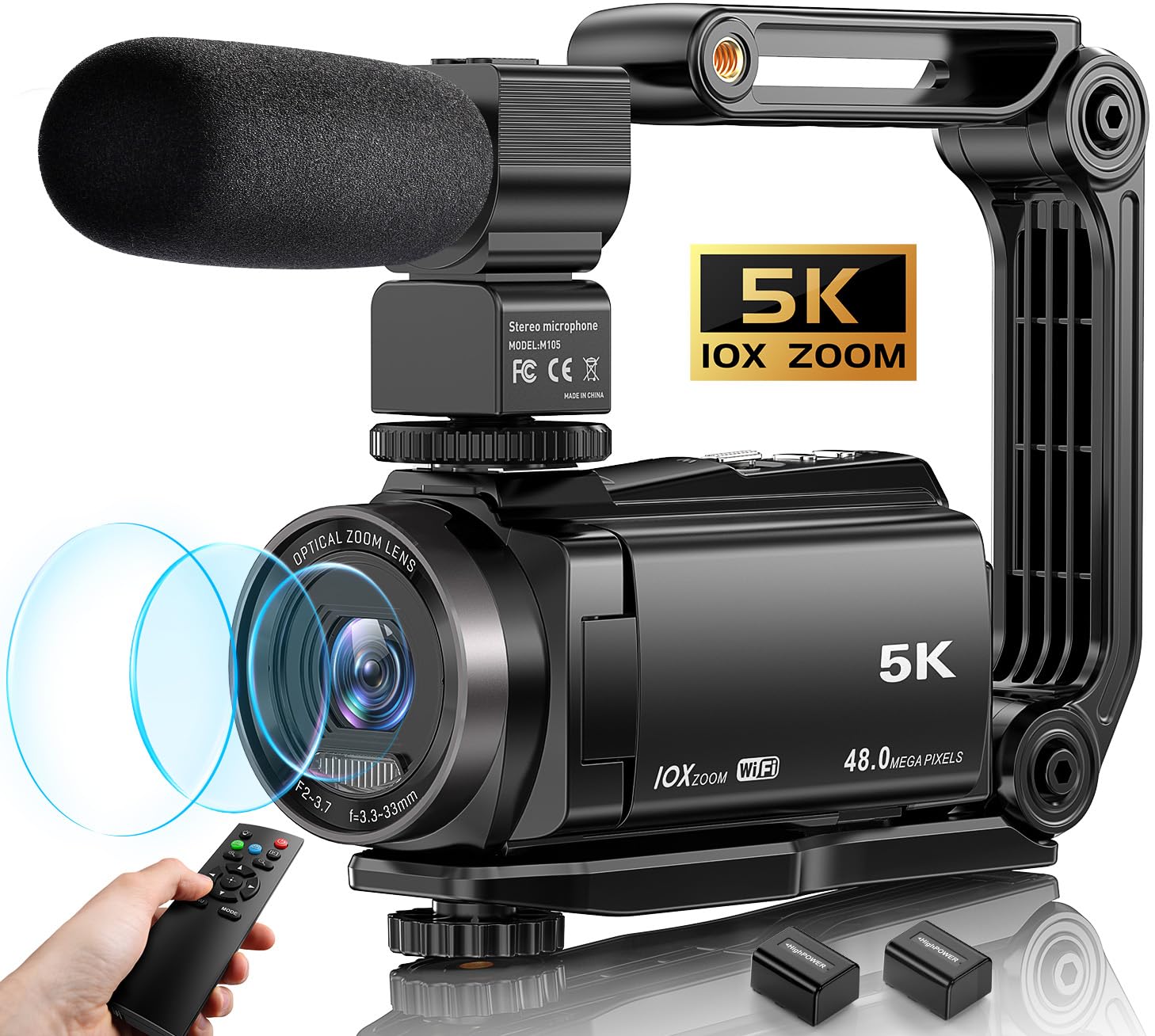 **Ahlirmoy 5K Video Camera Camcorder with 10X Optical Zoom, 48MP & 30FPS - WiFi, IR Night Vision, Remote Control, 2 Batteries - Perfect for YouTube Vlogging, Travel Filming, and Night Photography**