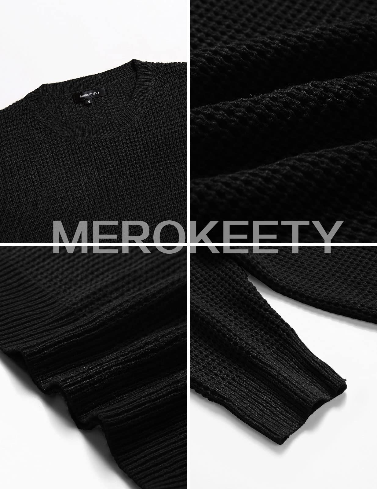 MEROKEETY Women's 2024 Long Sleeve Waffle Knit Sweater - Crew Neck Solid Color Pullover Jumper Tops for Fall & Winter | Casual Office Wear & Cozy Home Outfits
