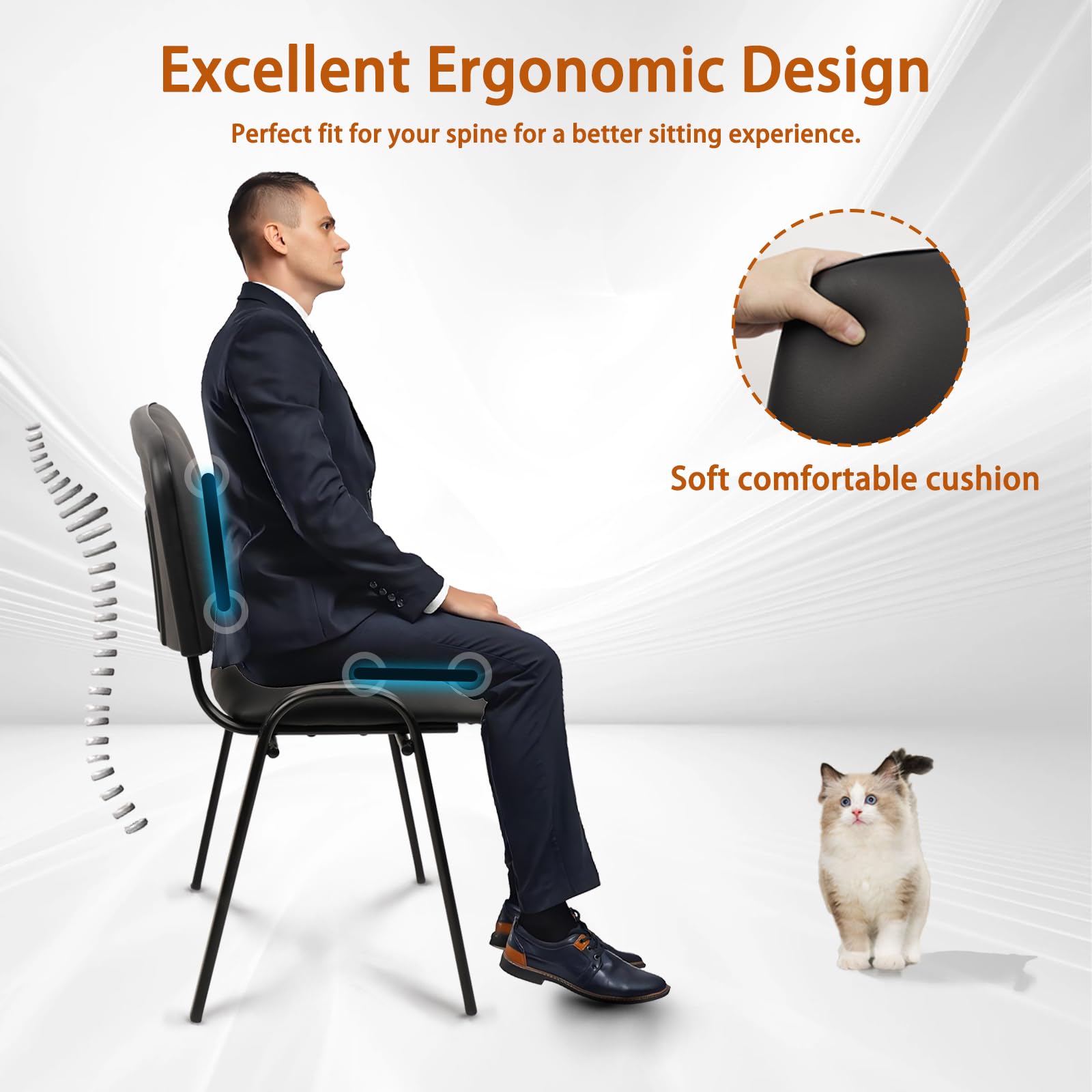 CLATINA Stackable Conference Room Chairs - 10 Pack Black PU Leather Armless Guest Chairs with Metal Frame for Office, Reception, Lobby, Training School & Waiting Areas | No Wheels, Space-Saving Design for Business & Educational Settings