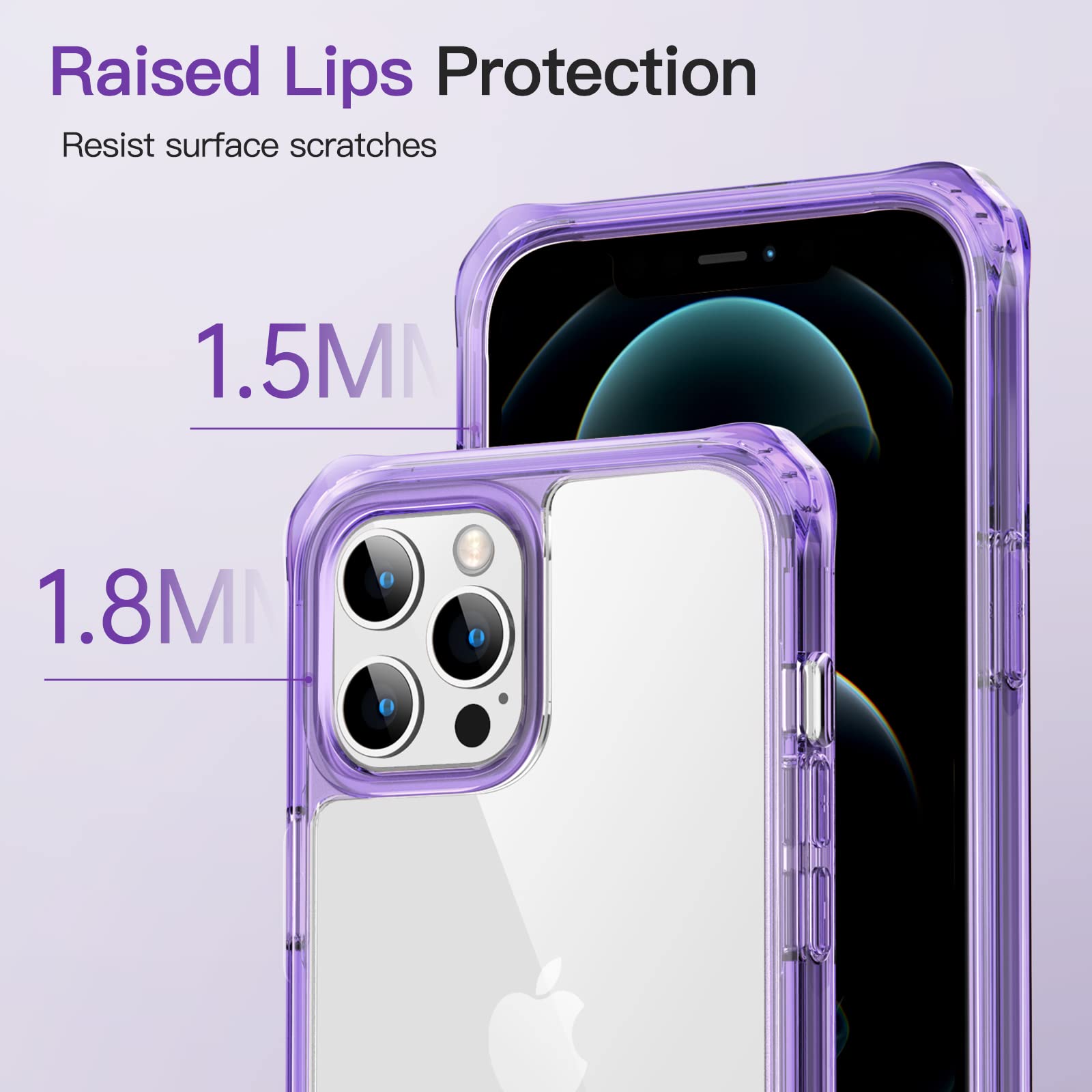JETech iPhone 12 Pro Max Case 6.7 Inch with 2-Pack Tempered Glass Screen Protector - 360° Shockproof Bumper Cover, Clear Back Protective Phone Case (Purple) | Perfect for Outdoor Activities, Work & Daily Use