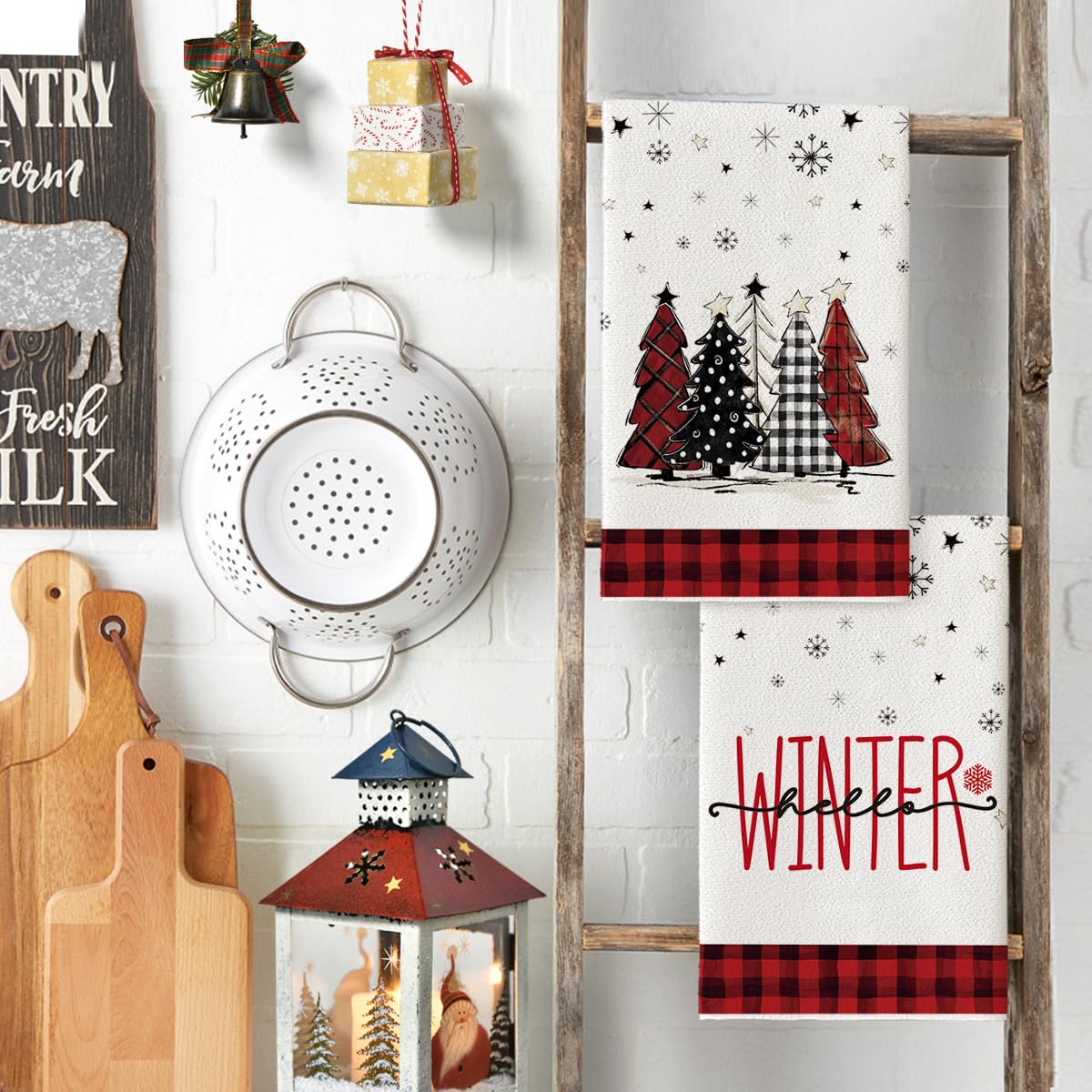 Artoid Mode Red Black Buffalo Plaid Snowman Christmas Kitchen Dish Towels - Set of 4 (18x26 Inch) - Holiday Winter Decor, Xmas Tree Decoration & Seasonal Hand Towels for Home, Kitchen, and Festive Parties