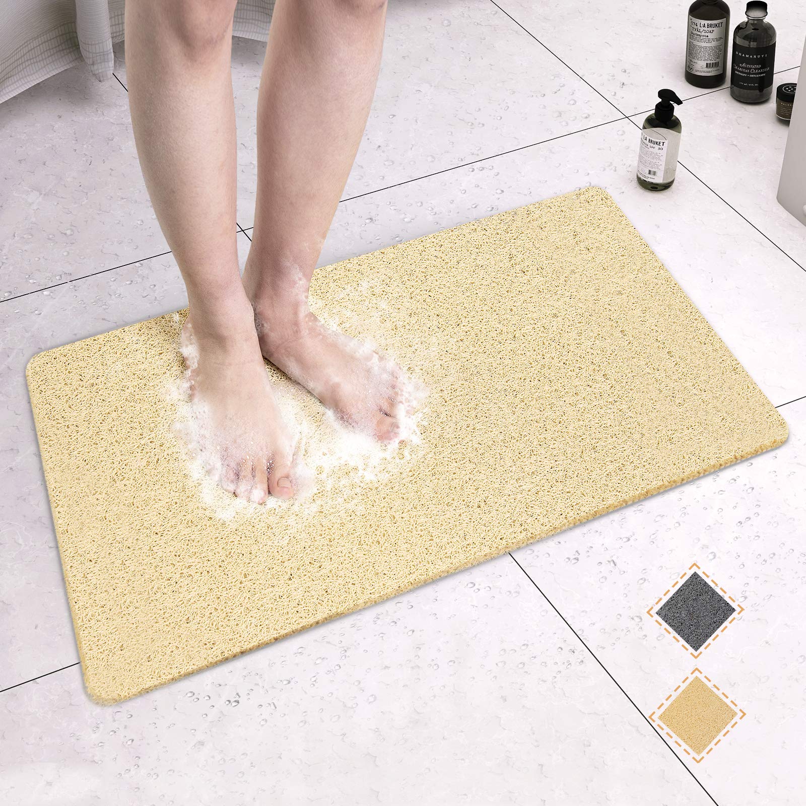 MAPLEZ Non-Slip Bath Mat for Tub & Shower - Quick Drying Bathtub Mat (24x16 Inches, Beige) - Perfect for Wet Areas, Bathroom Safety & Comfort