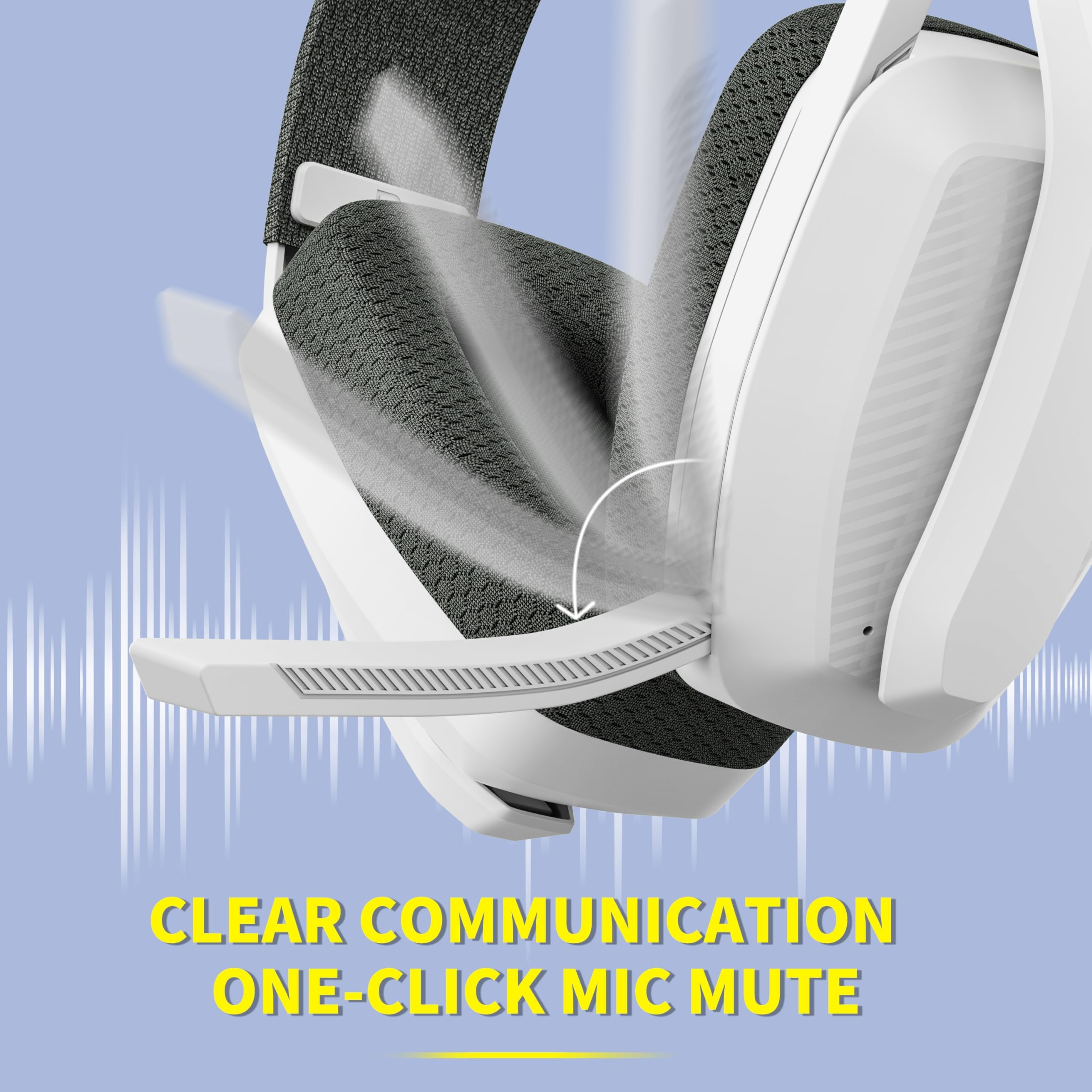 BINNUNE Wireless Gaming Headset with Mic for PC, PS4, PS5 - White/Gray for Online Gaming & Streaming