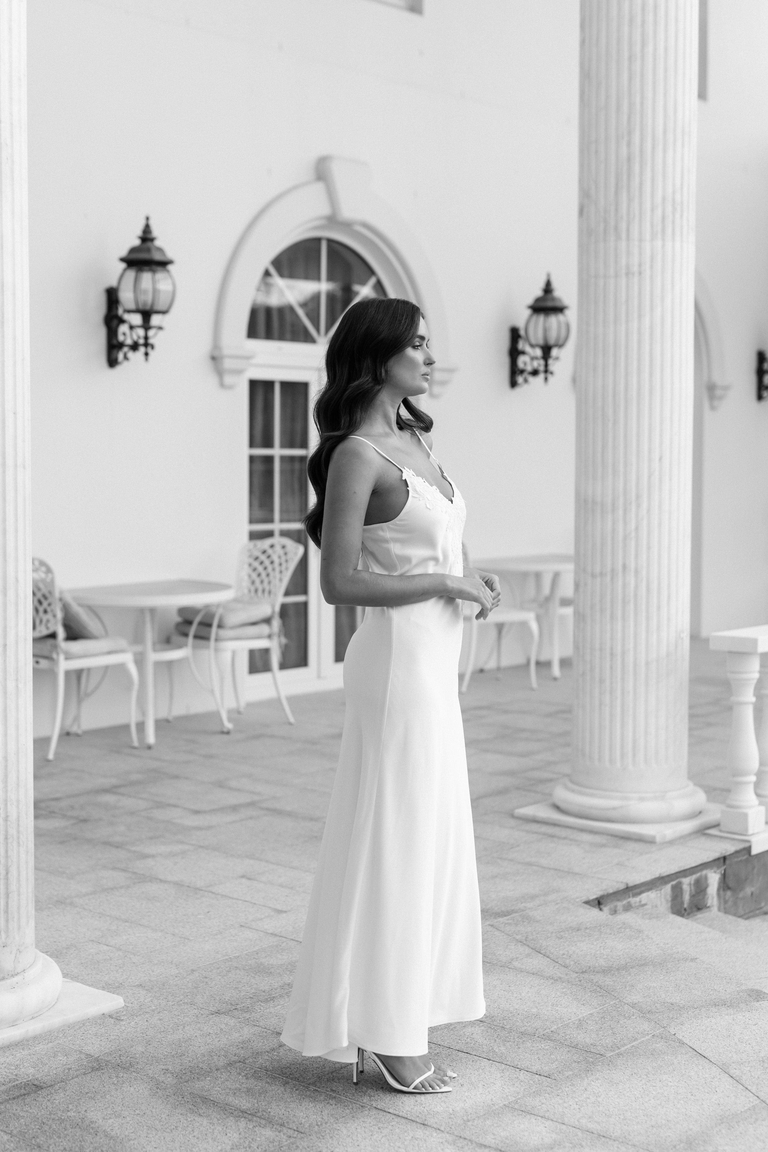 Francesca Satin Lace Applique Bridal Slip - Elegant Wedding Undergarment for Brides, Perfect for Wedding Dresses & Special Occasions