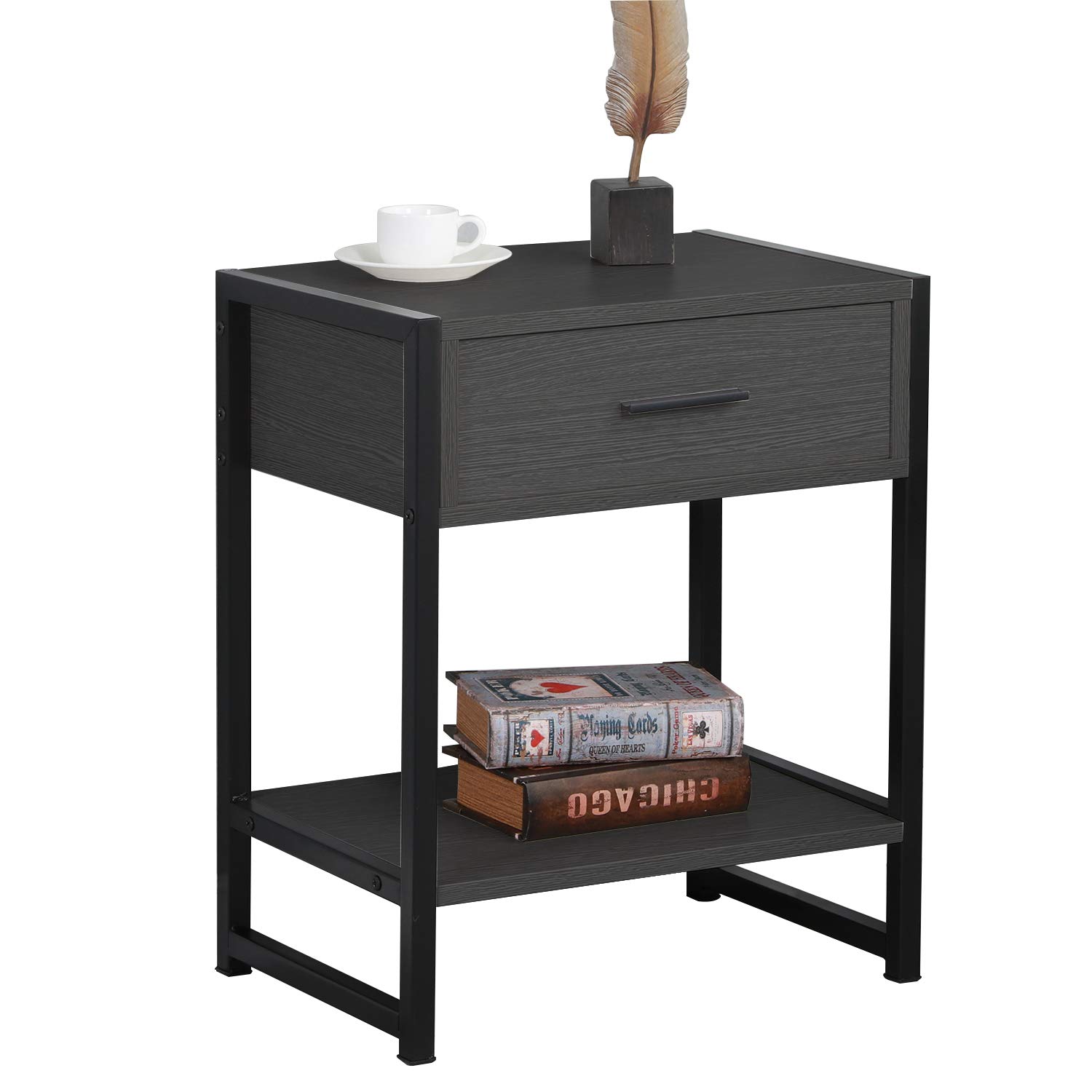 SogesGame Modern Nightstand with Storage Drawer - Slim End Table, Console Table & Bedside Table for Living Room, Bedroom & Office - Brown Wood Finish | Perfect for Small Spaces, Apartment Decor & Home Organization