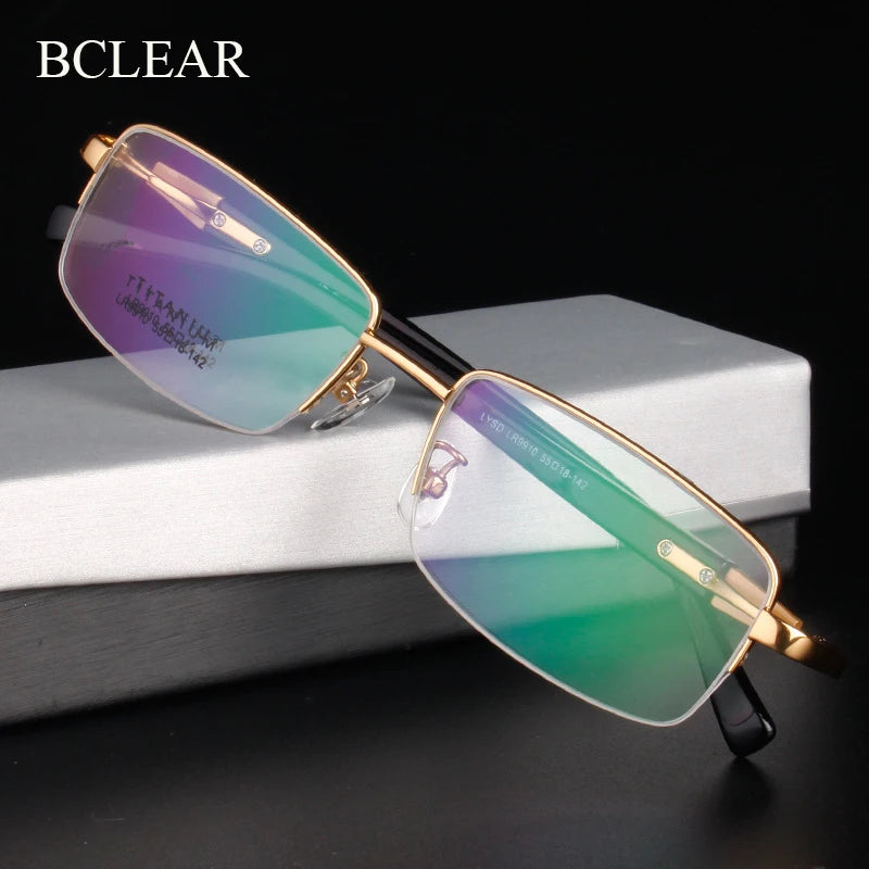 Bclear Men's Semi-Rimless Square Titanium Eyeglasses 59910 - Lightweight Durable Titanium Frame for Work, Reading & Everyday Wear