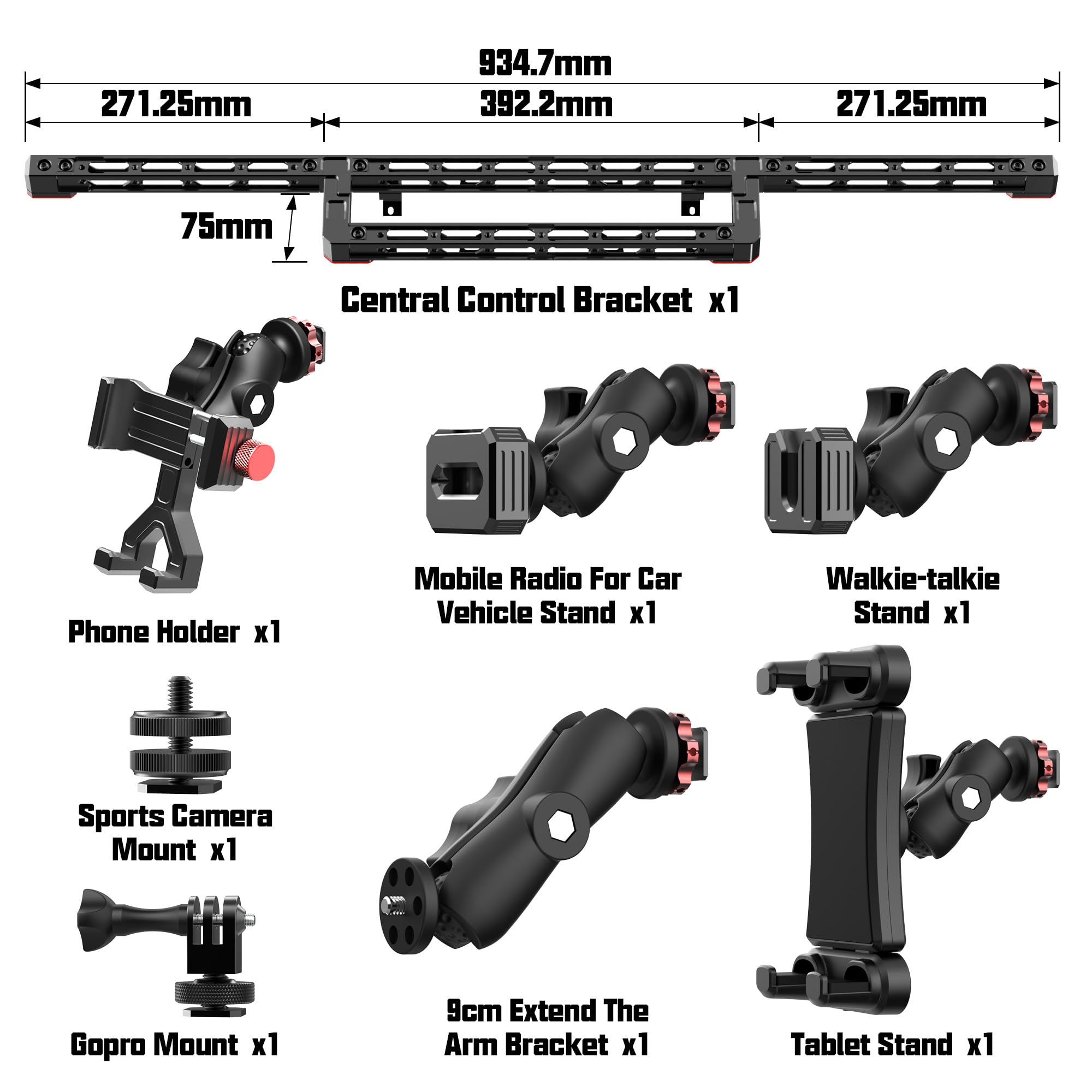 EASEORD Universal Dash Mount Phone Holder for Jeep Wrangler JL JLU & Gladiator JT (2018-2023) - Compatible with Smartphones, Tablets, GoPro, Insta360, Two-Way Radios & More - Secure Multi-Device Car Mount for Off-Roading, Camping & Daily Commute