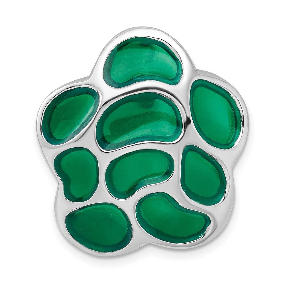 925 Sterling Silver Polished Enameled Green Floral Pendant Necklace - Elegant Jewelry Gift for Women, Perfect for Weddings & Special Occasions
