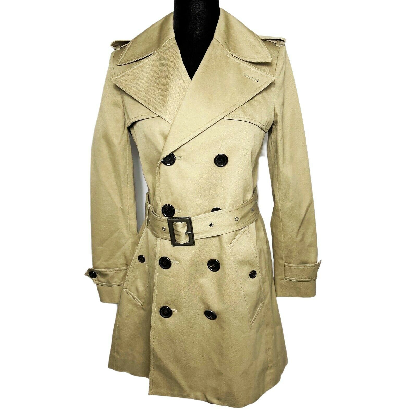 YSL Saint Laurent Runway Classic 6 Button Trench Coat with Belt - Women's Size US 4 (36) | Elegant Fall & Winter Outerwear for Office & Casual Wear