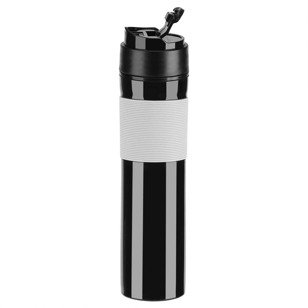 Greensen 350ml French Press Coffee Maker - Portable Travel Mug for Coffee & Tea, Insulated Stainless Steel Thermos for Work, Car, Camping & Outdoor Adventures (Black)