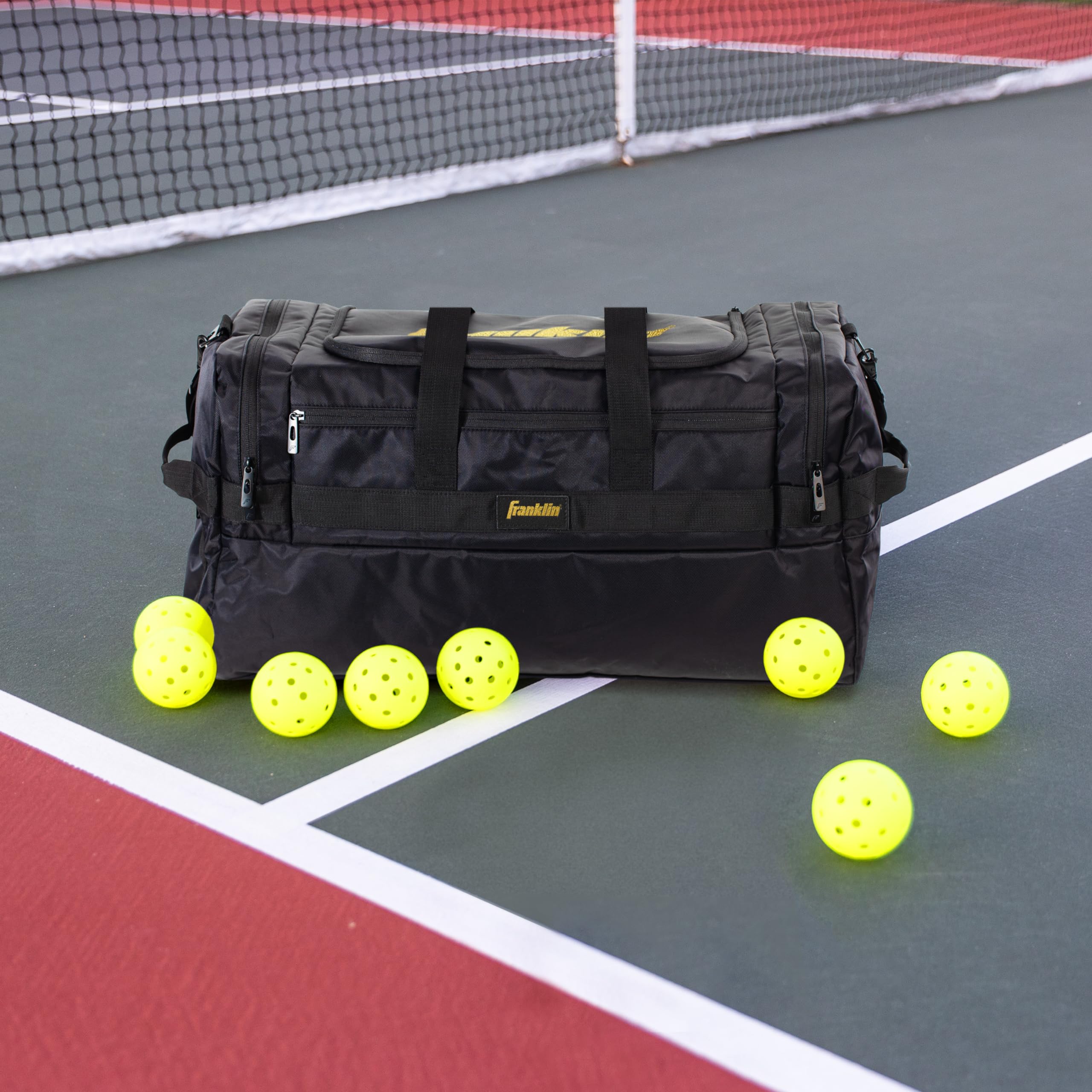 Franklin Sports Elite Series Pickleball Duffle Bag - Large Capacity Tennis Bag for Paddles, Balls & Gear - Water-Resistant Travel Duffel for Men & Women (Black) - Perfect for Court, Gym & Outdoor Sports